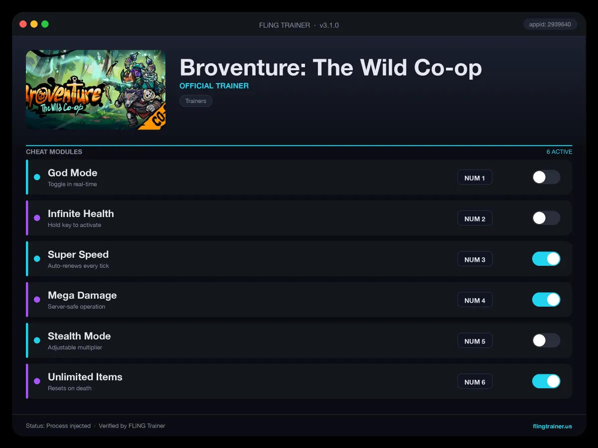 Broventure: The Wild Co-op Trainer interface