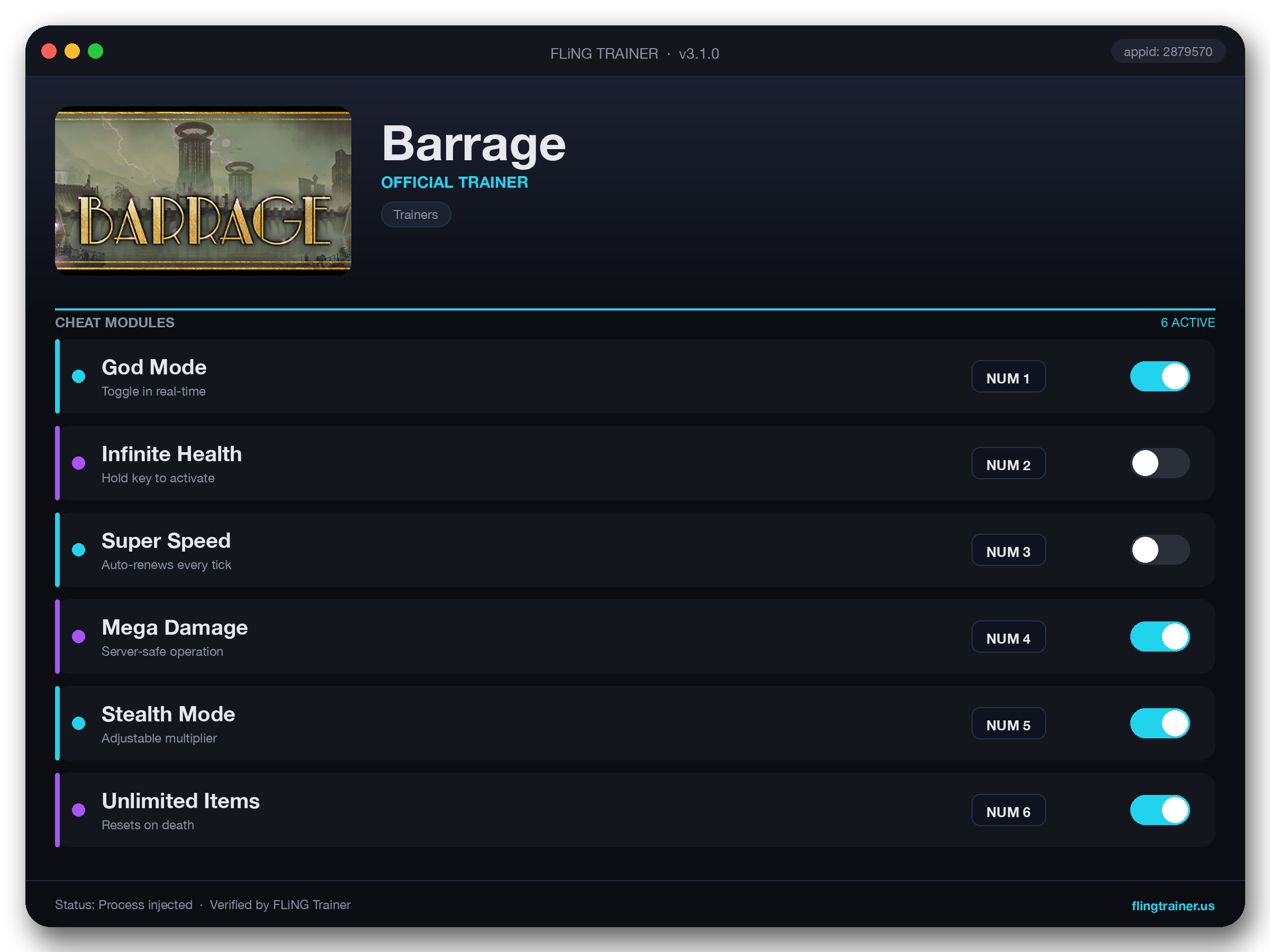 Barrage Trainer interface