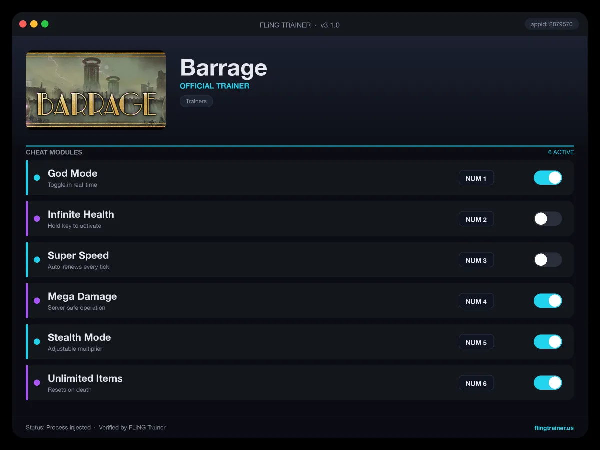 Barrage Trainer interface