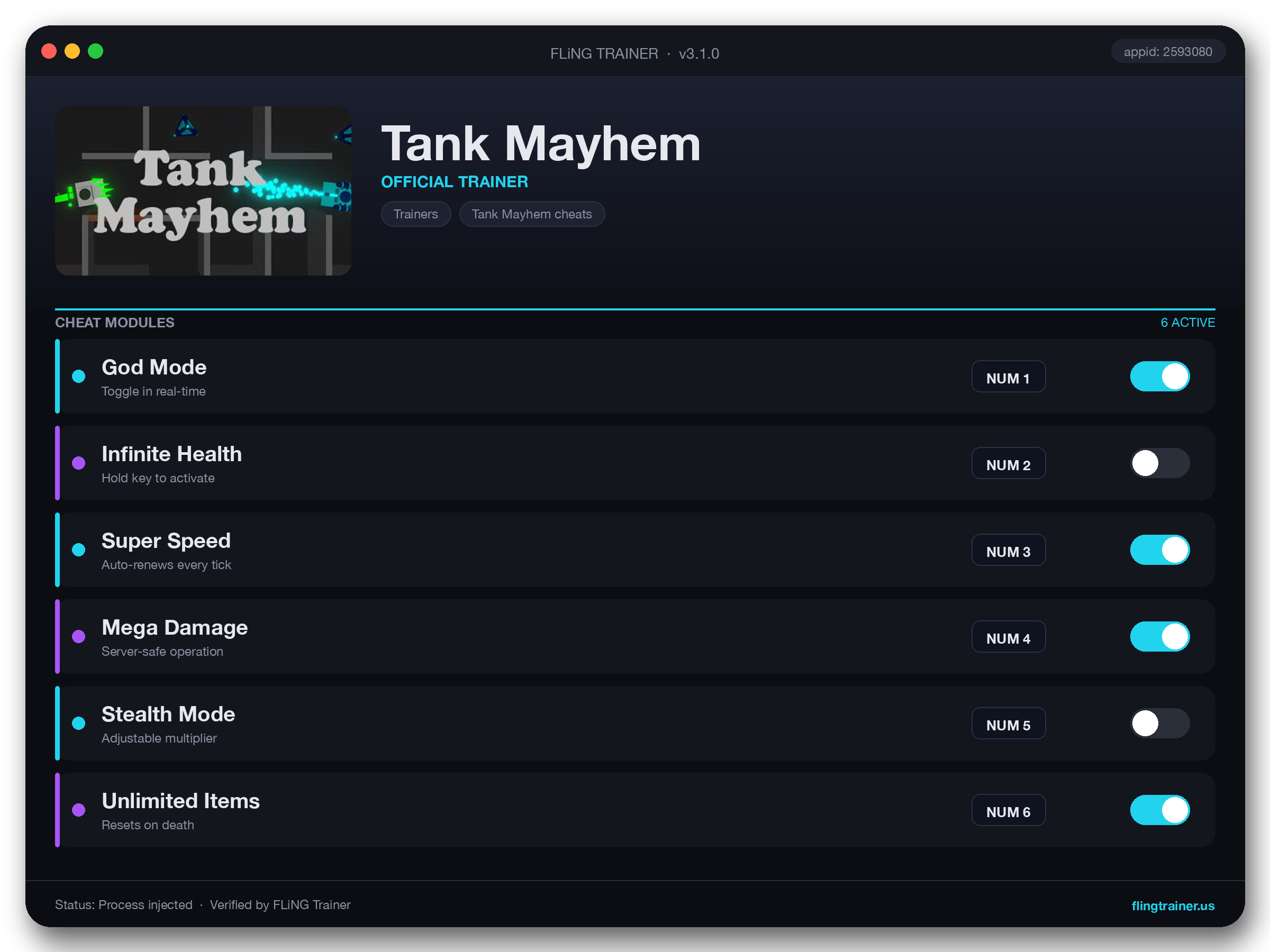 Tank Mayhem Trainer interface