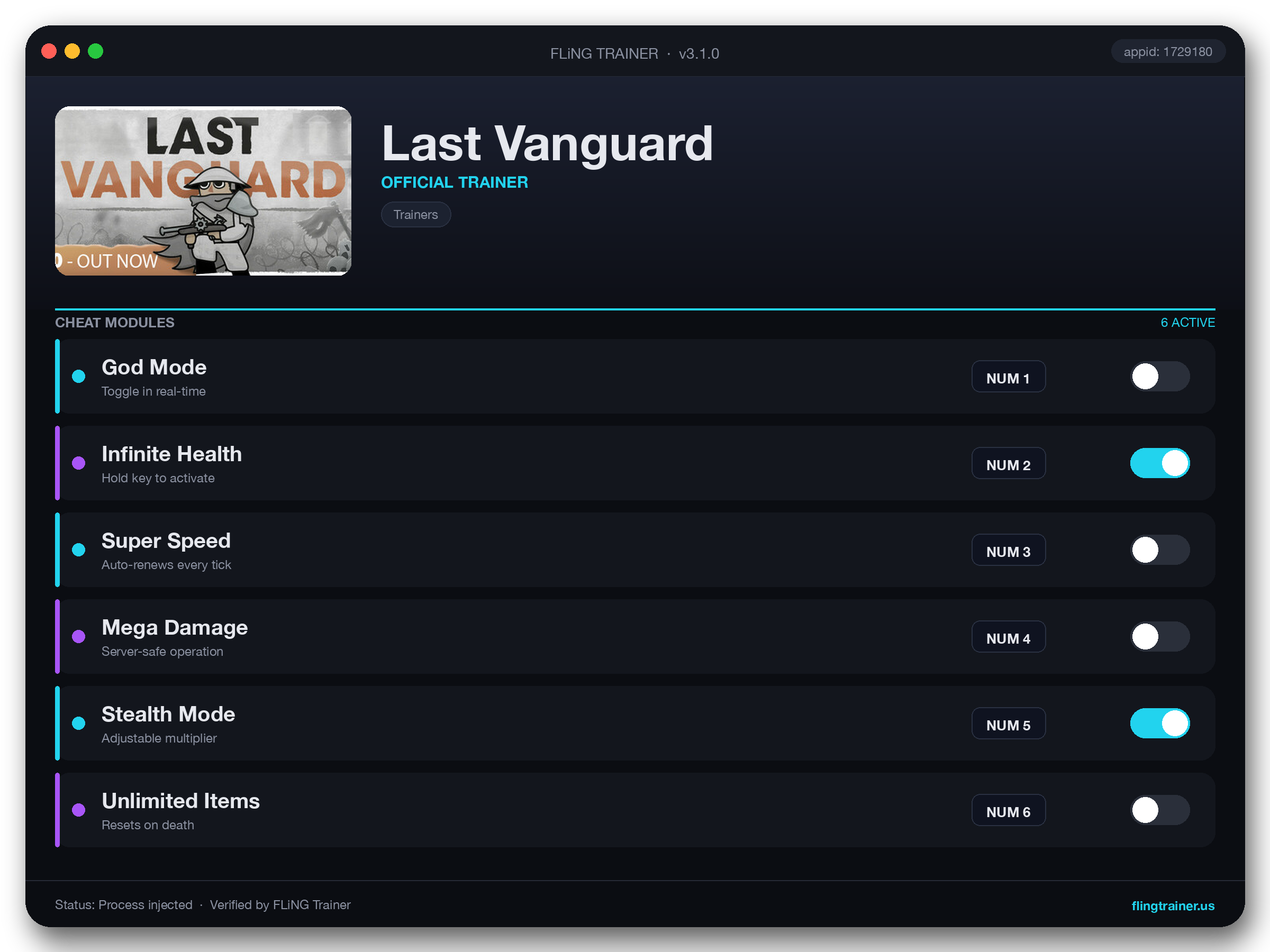 Last Vanguard Trainer interface