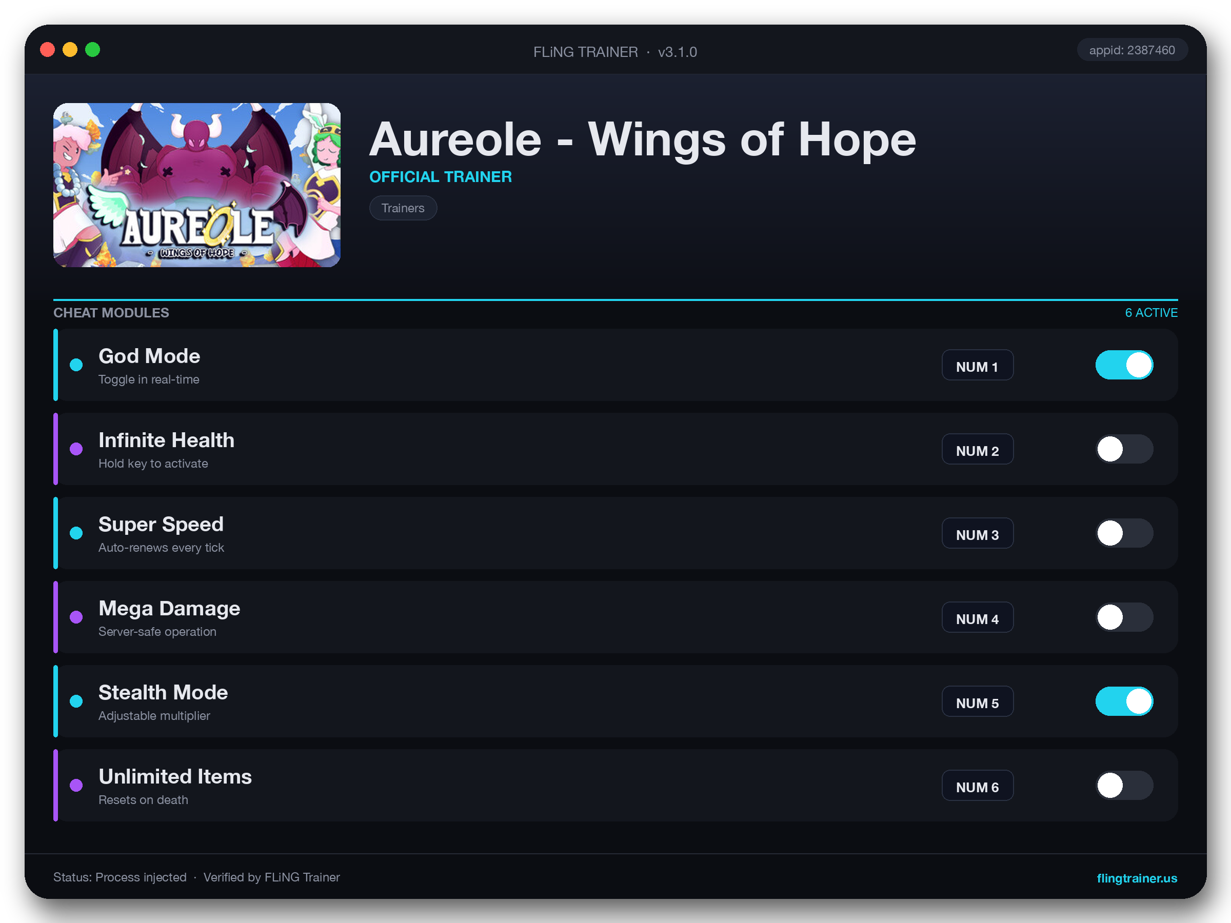 Aureole - Wings of Hope Trainer interface