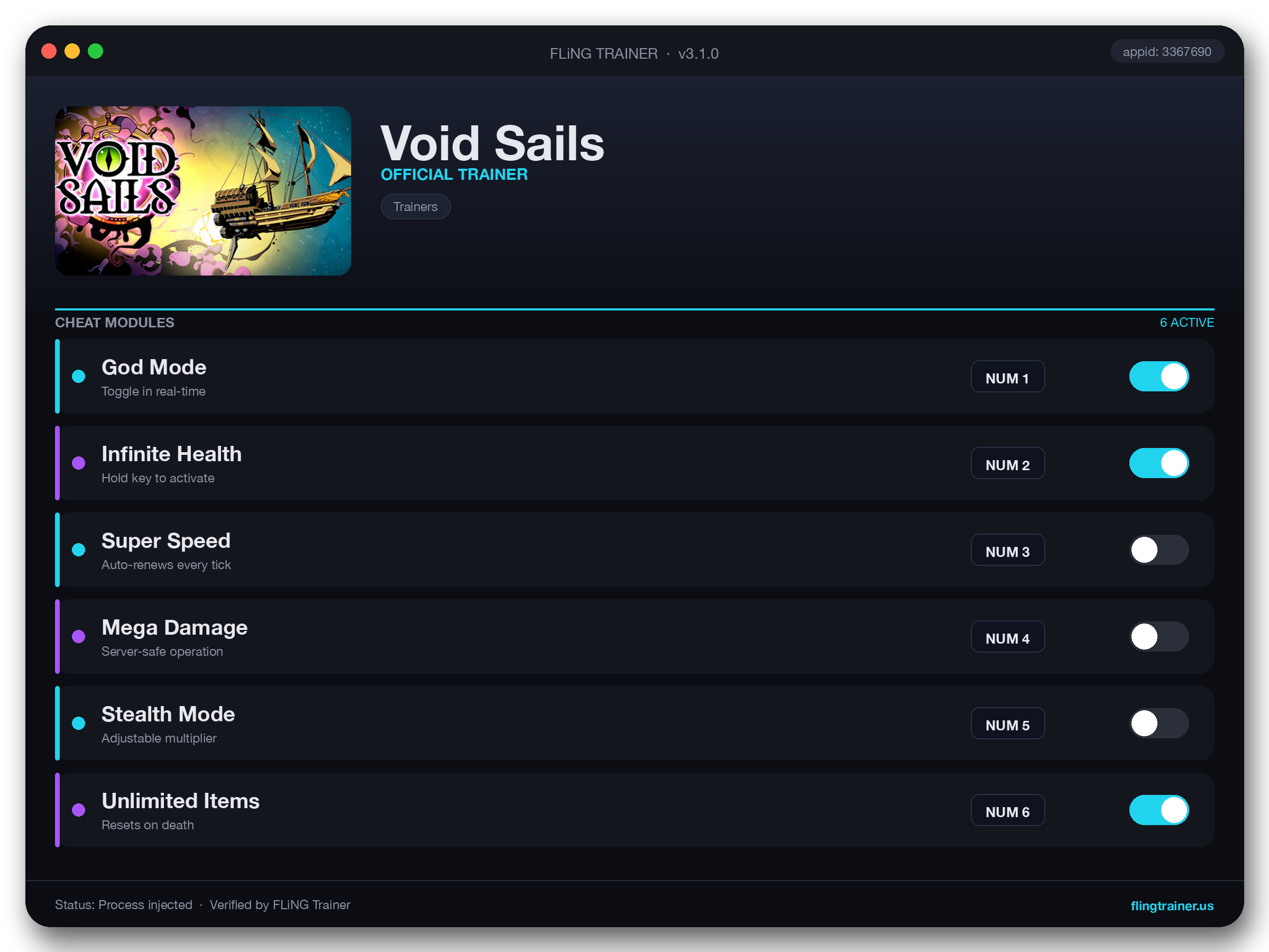 Void Sails Trainer interface