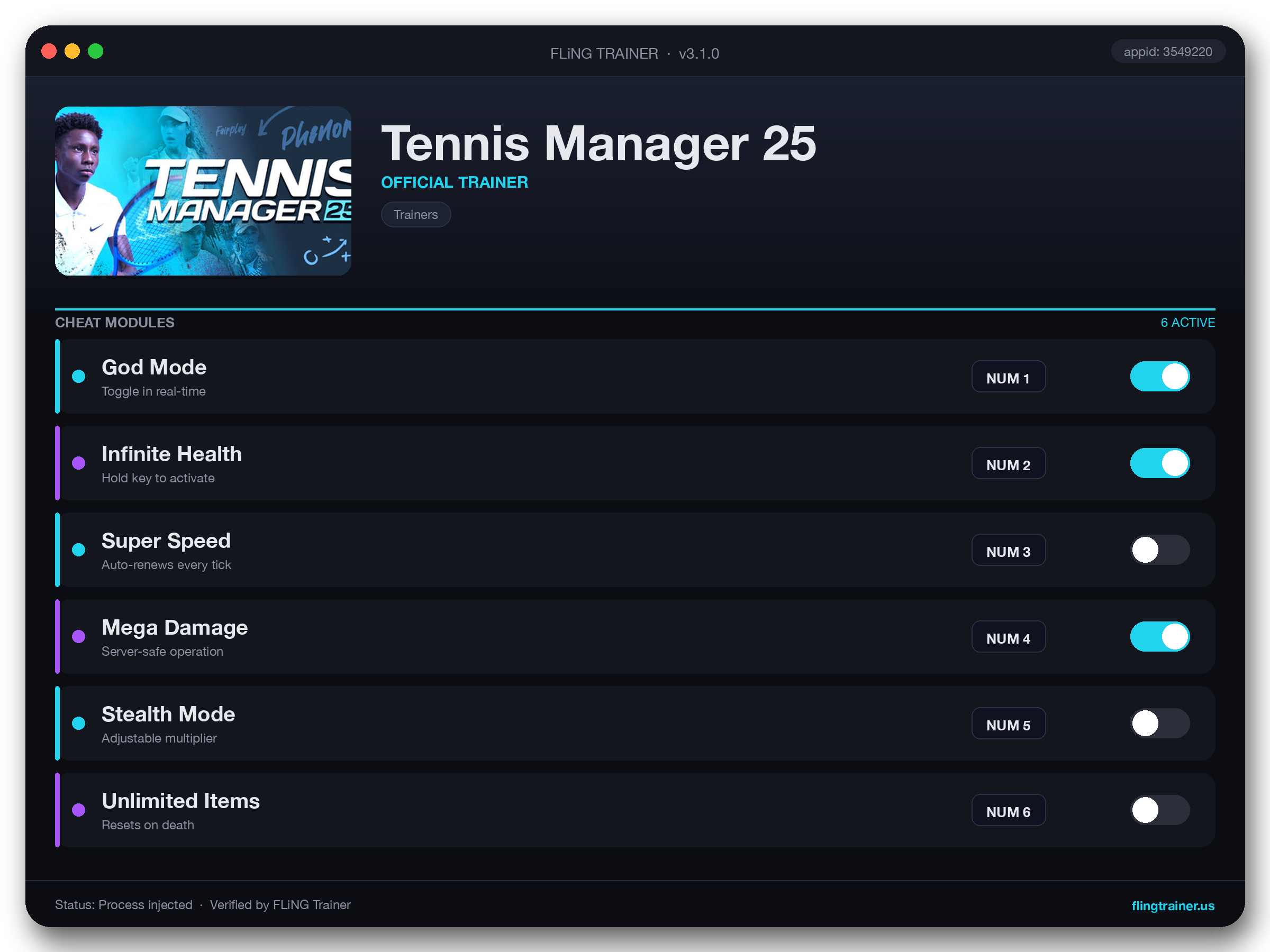 Tennis Manager 25 Trainer interface
