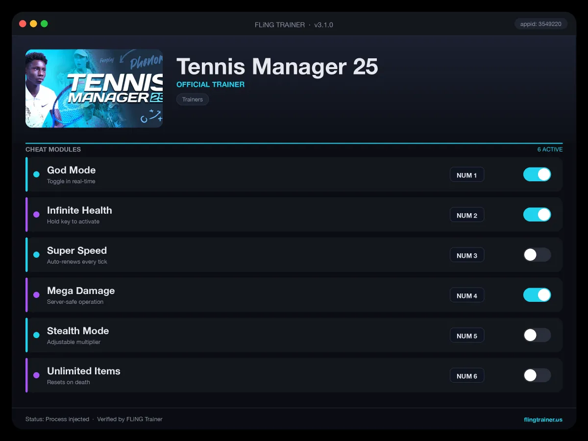 Tennis Manager 25 Trainer interface