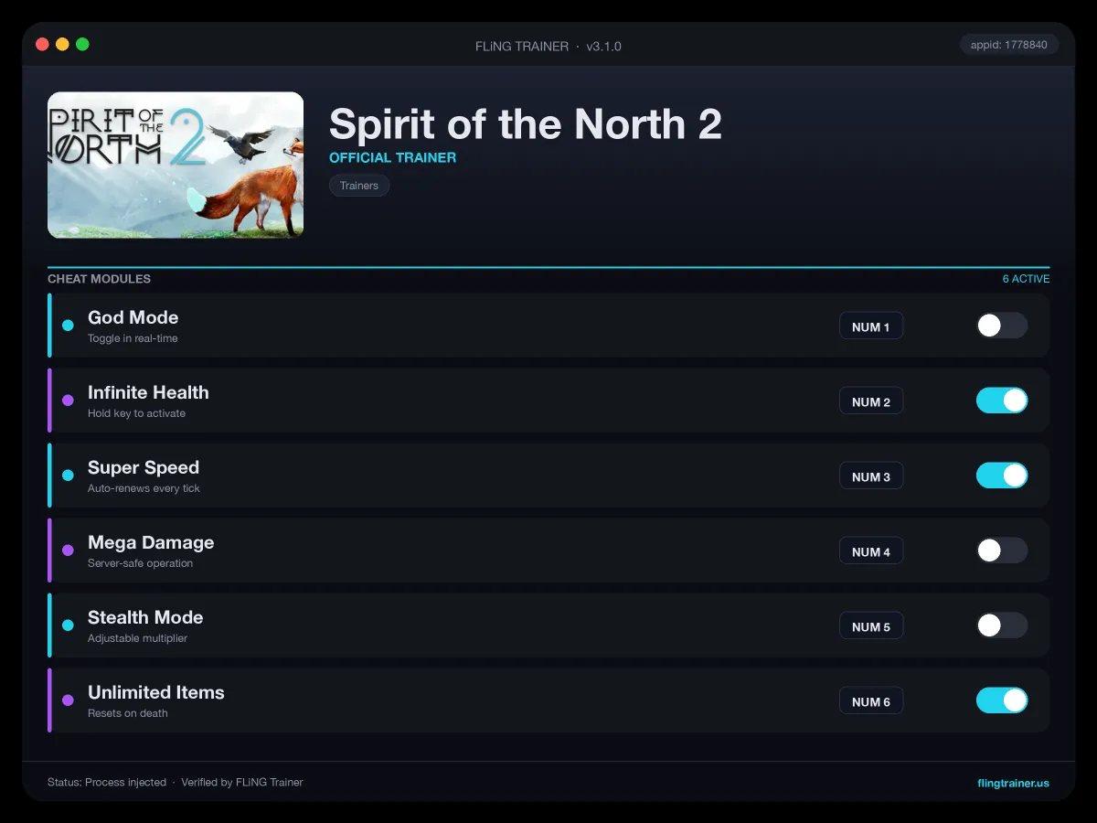 Spirit of the North 2 Trainer interface