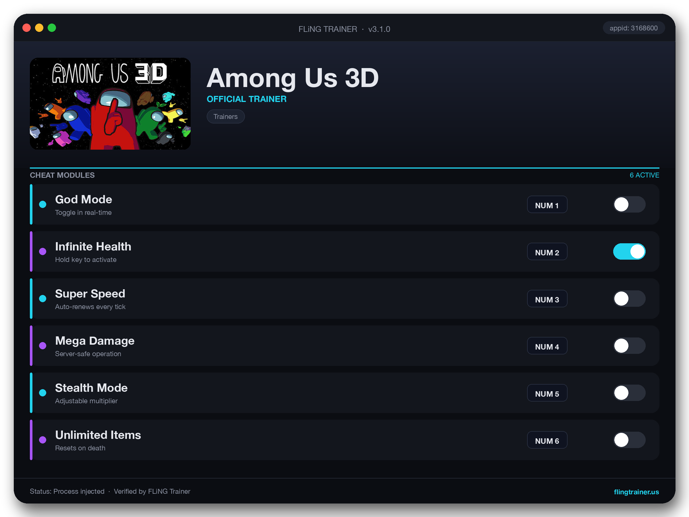 Among Us 3D Trainer interface
