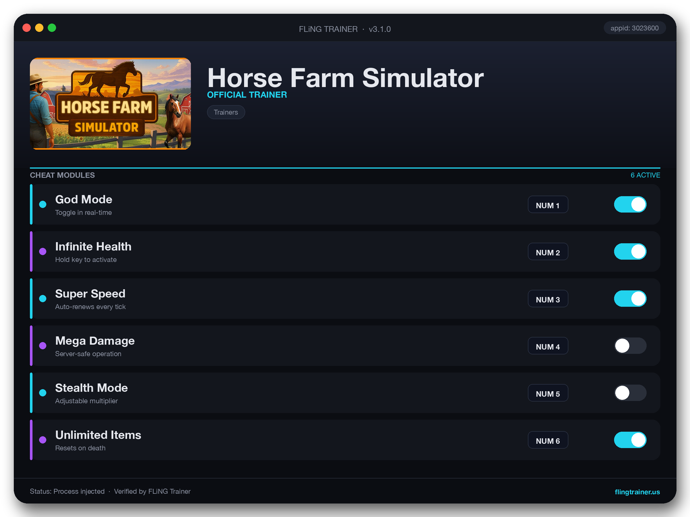 Horse Farm Simulator Trainer interface