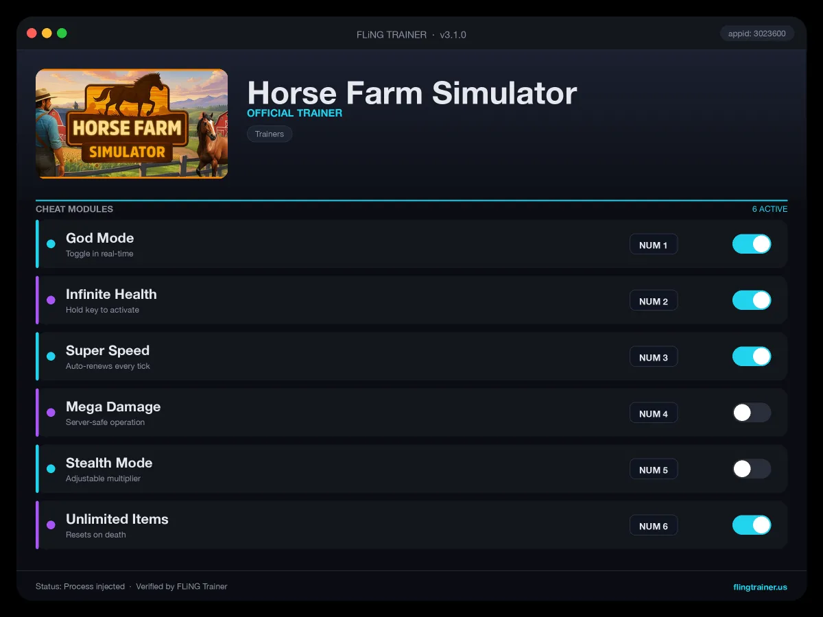 Horse Farm Simulator Trainer interface