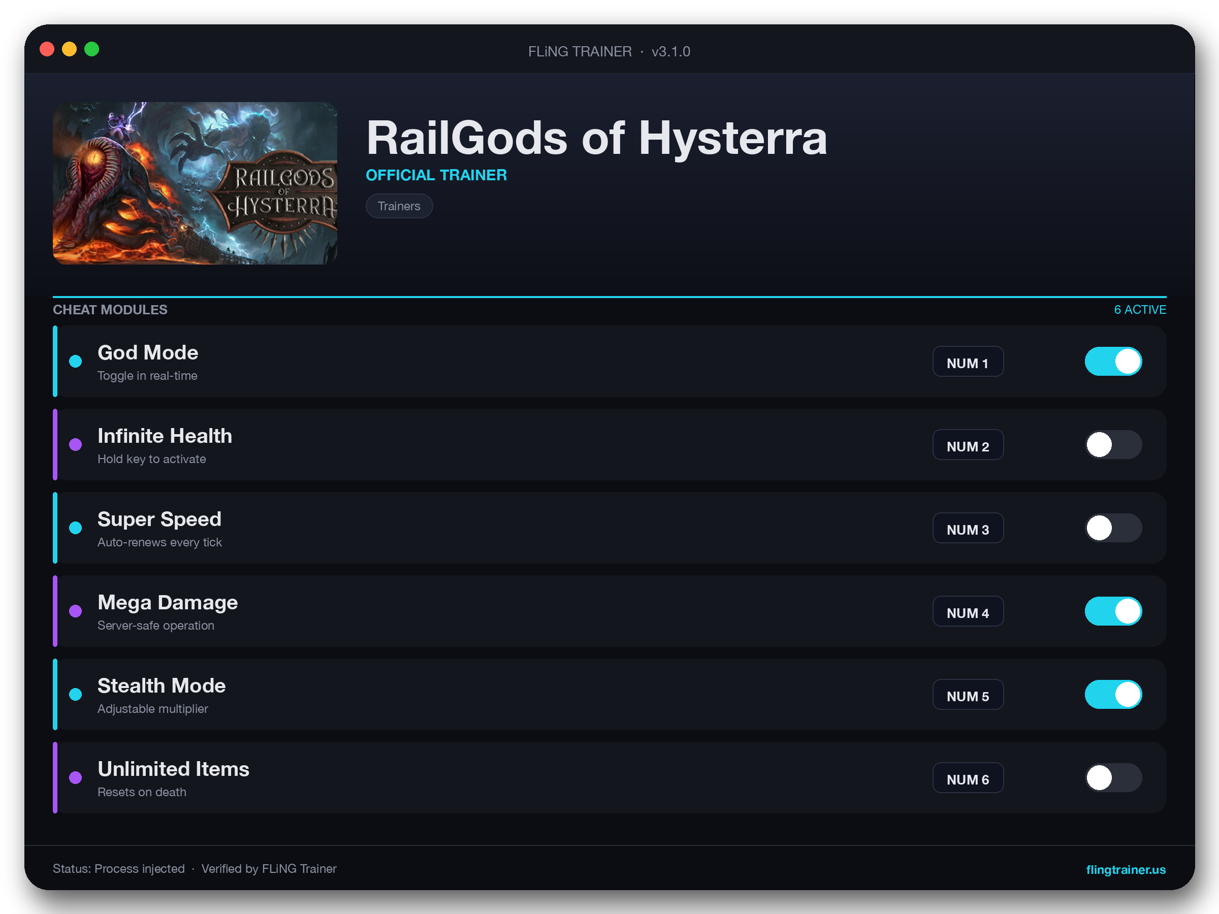 RailGods of Hysterra Trainer interface