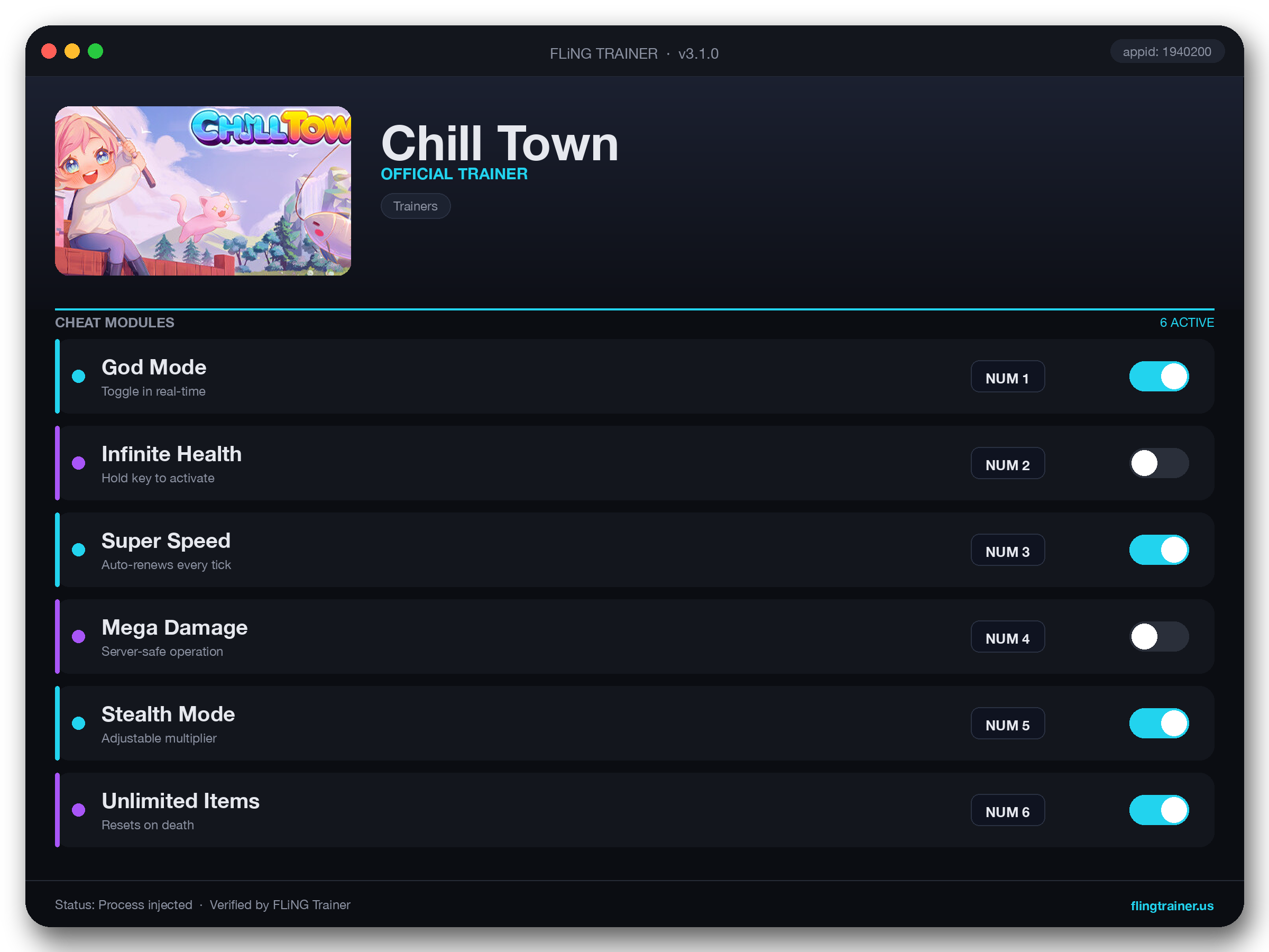 Chill Town Trainer interface