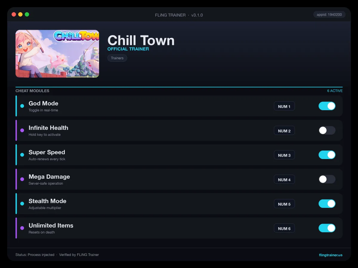 Chill Town Trainer interface