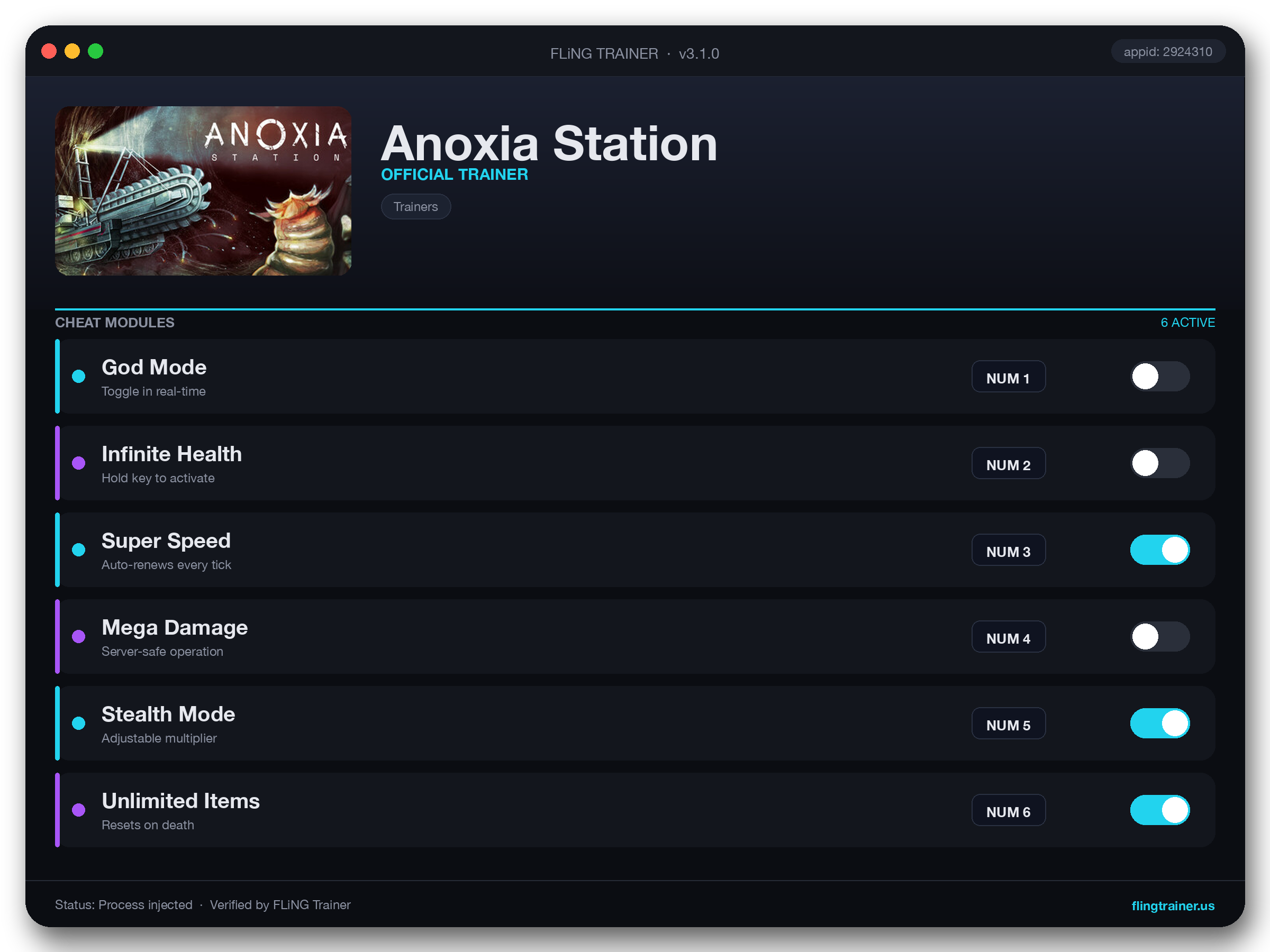 Anoxia Station Trainer interface