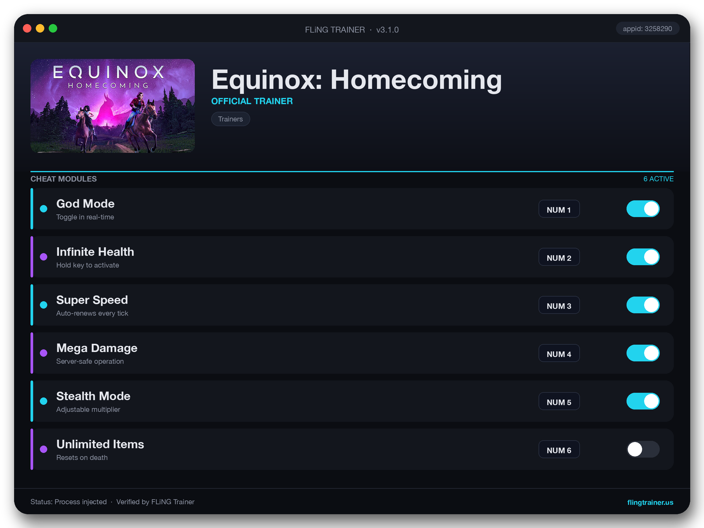 Equinox: Homecoming Trainer interface