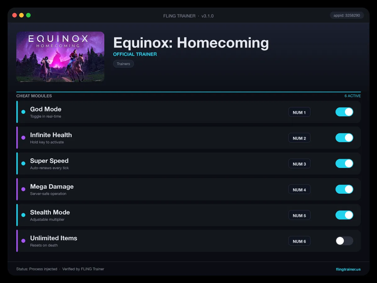 Equinox: Homecoming Trainer interface