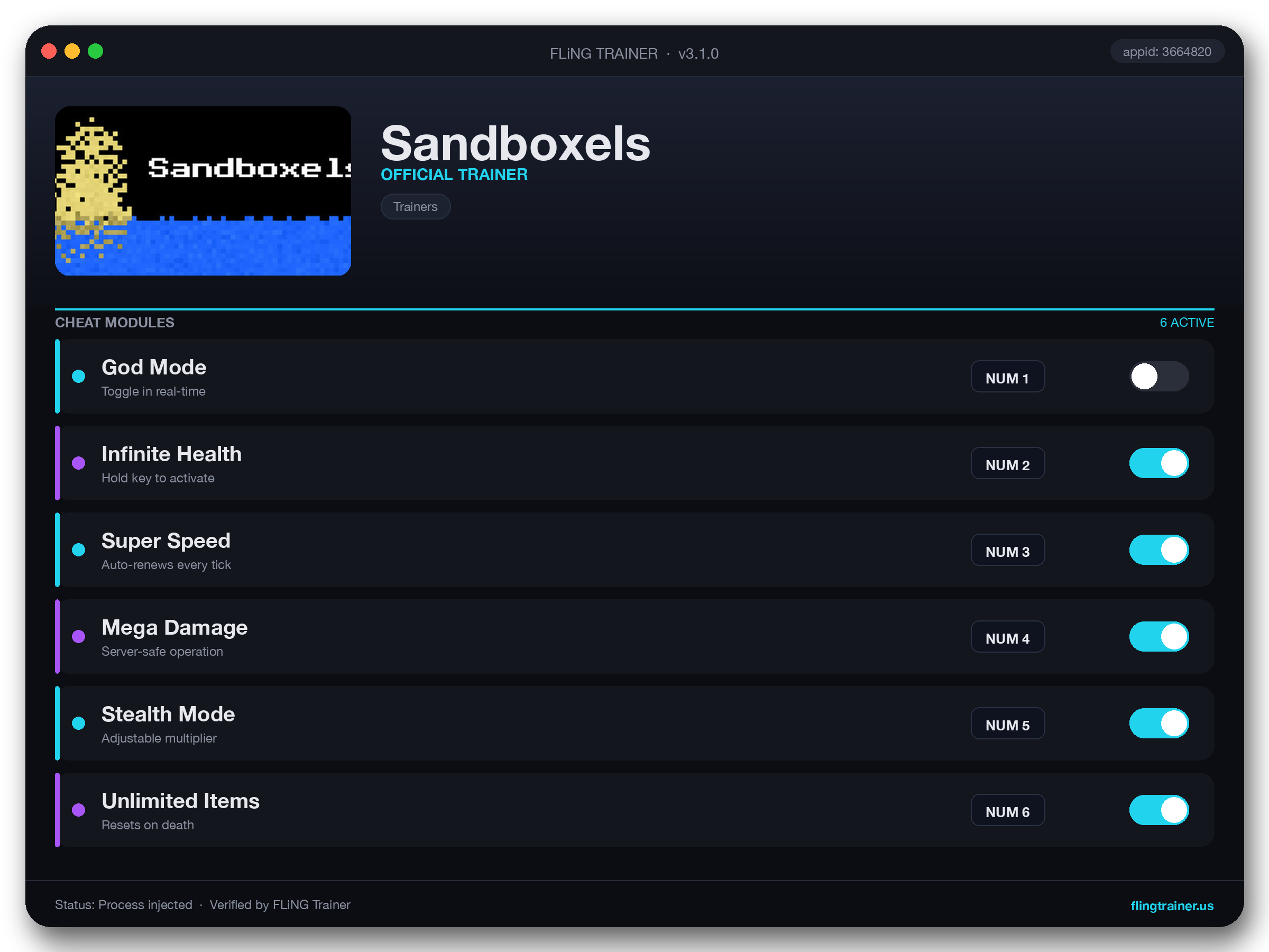 Sandboxels Trainer interface