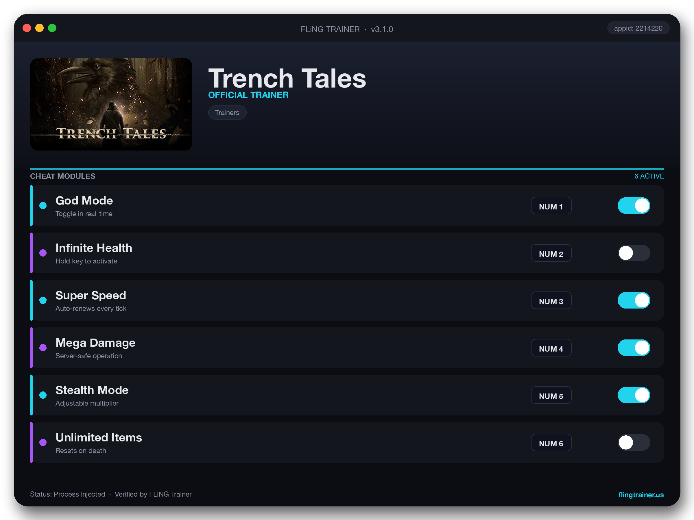 Trench Tales Trainer interface