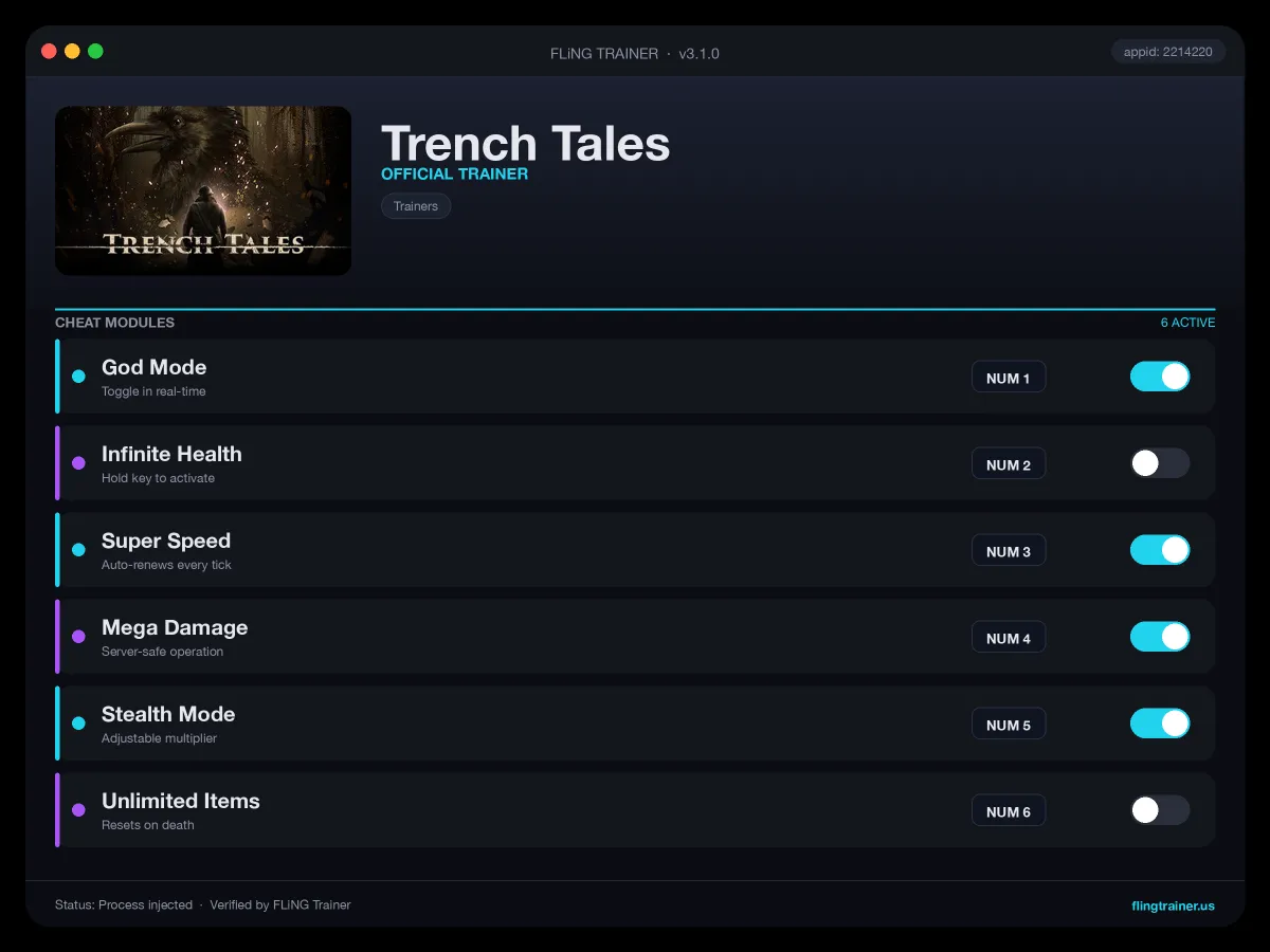 Trench Tales Trainer interface