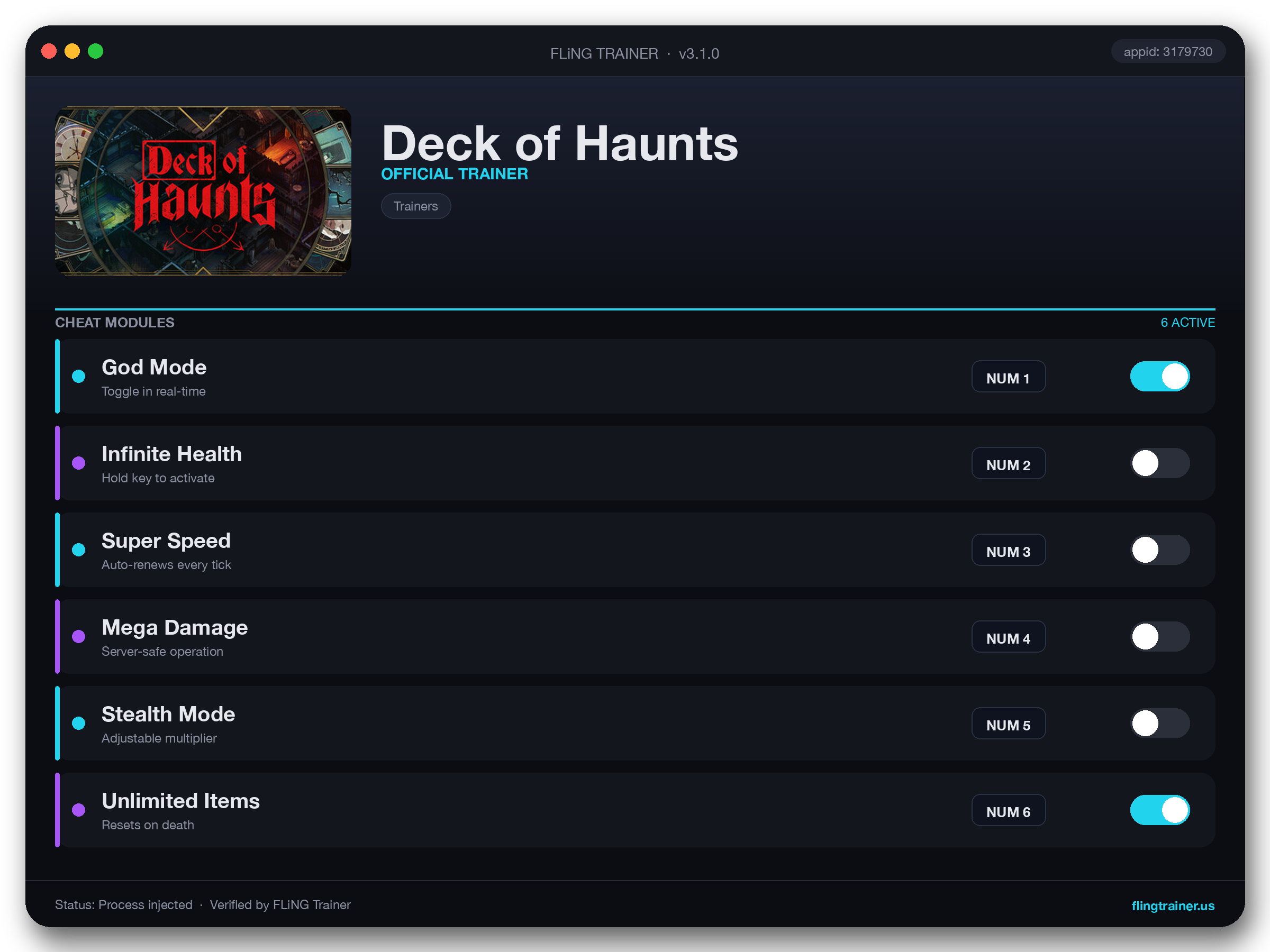 Deck of Haunts Trainer interface