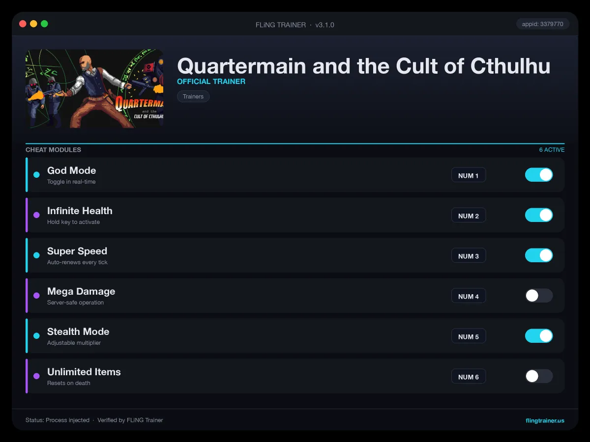 Quartermain and the Cult of Cthulhu Trainer interface