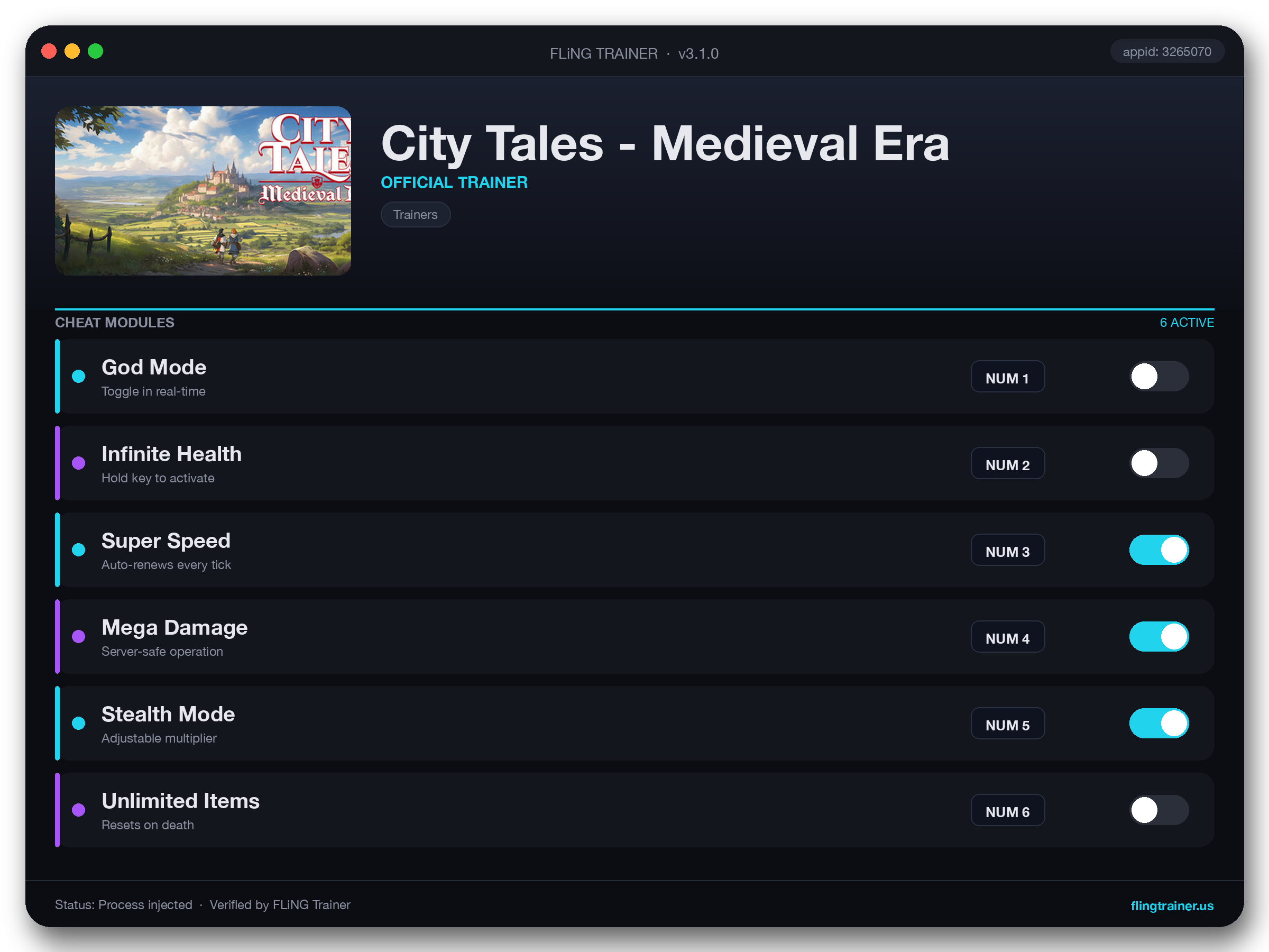 City Tales - Medieval Era Trainer interface