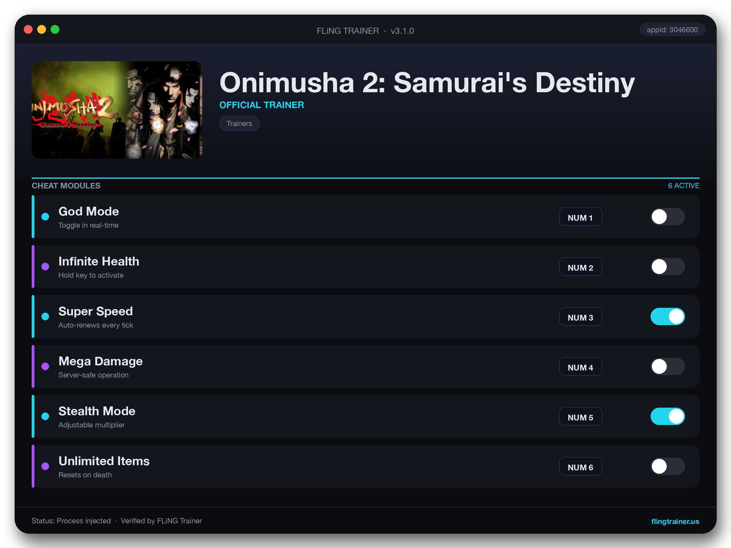 Onimusha 2: Samurai's Destiny Trainer interface