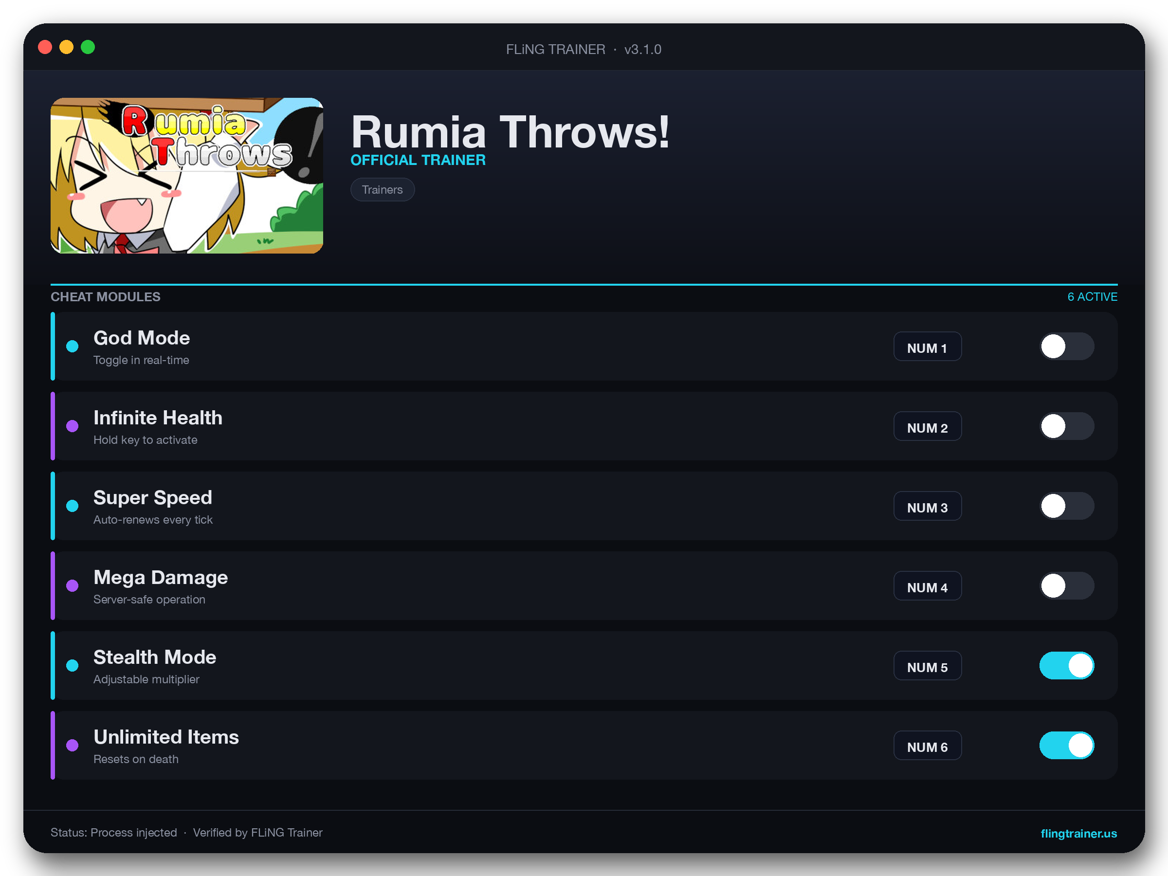 Rumia Throws! Trainer interface