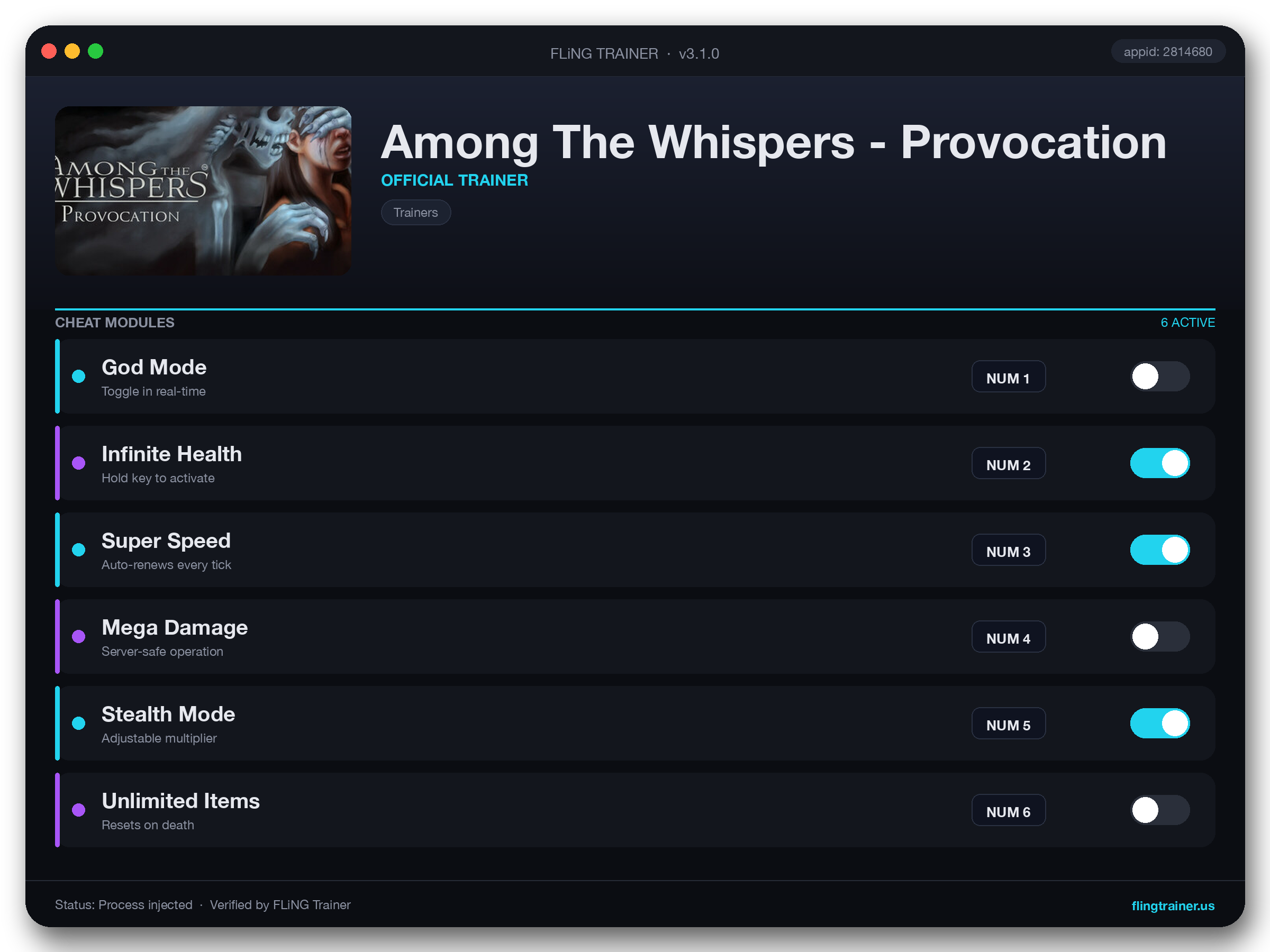 Among The Whispers - Provocation Trainer interface