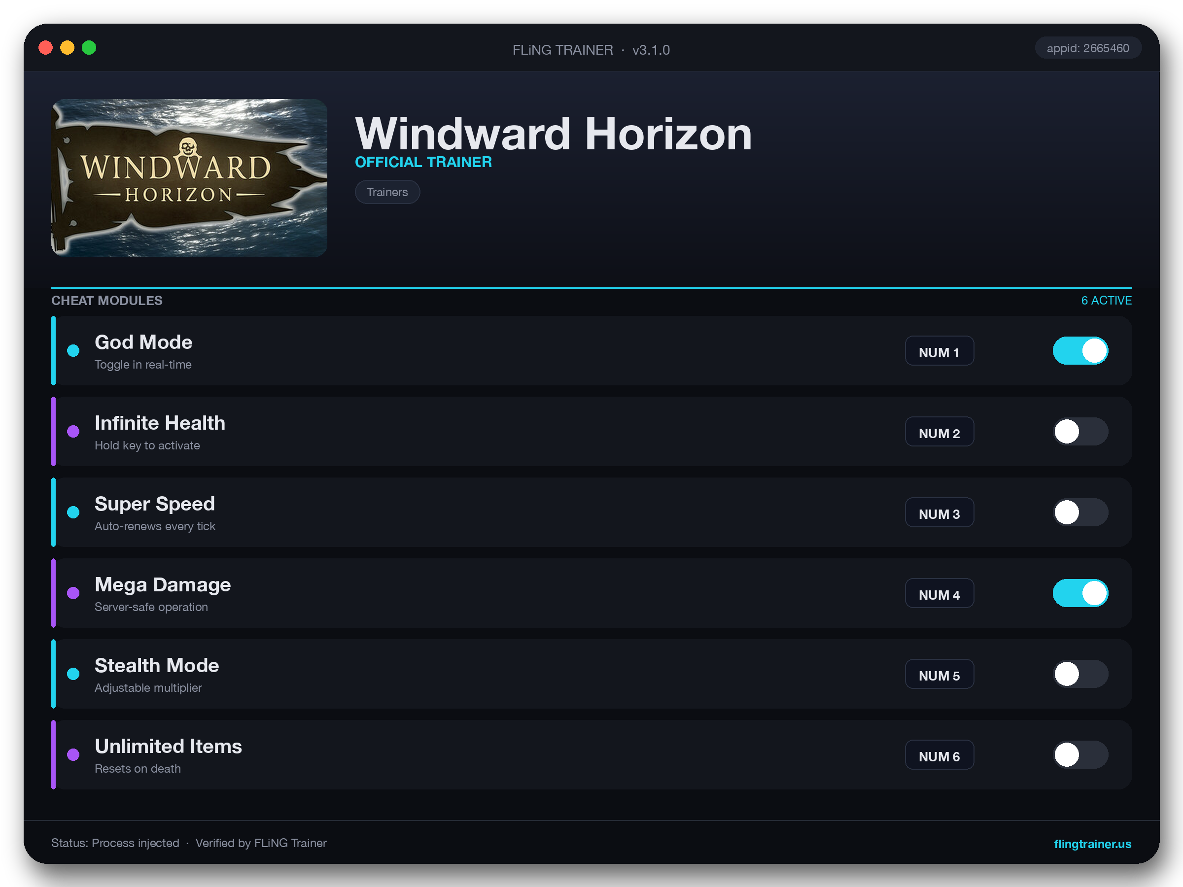 Windward Horizon Trainer interface