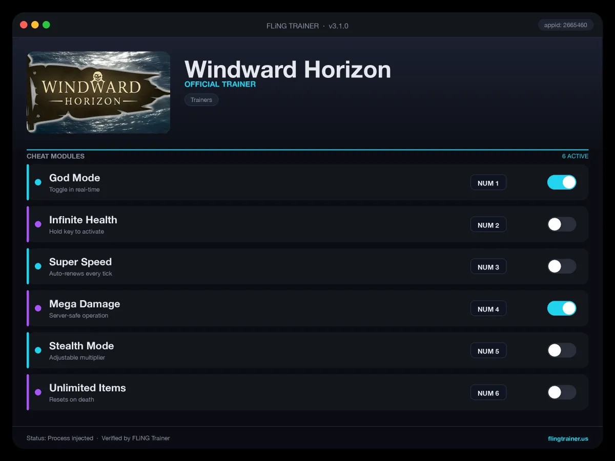 Windward Horizon Trainer interface