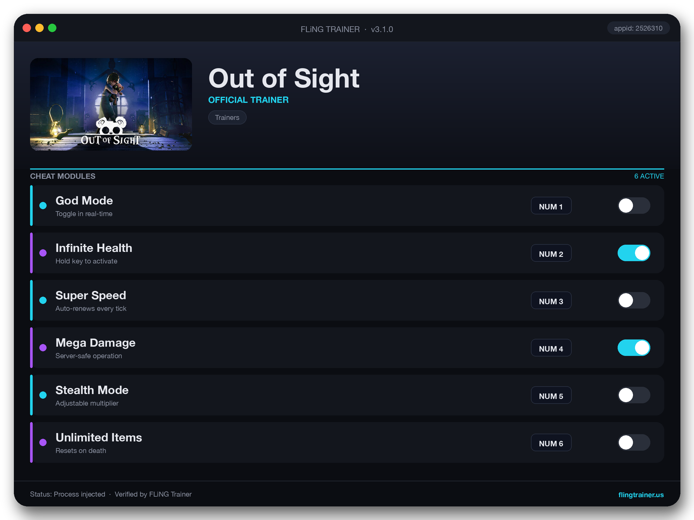 Out of Sight Trainer interface