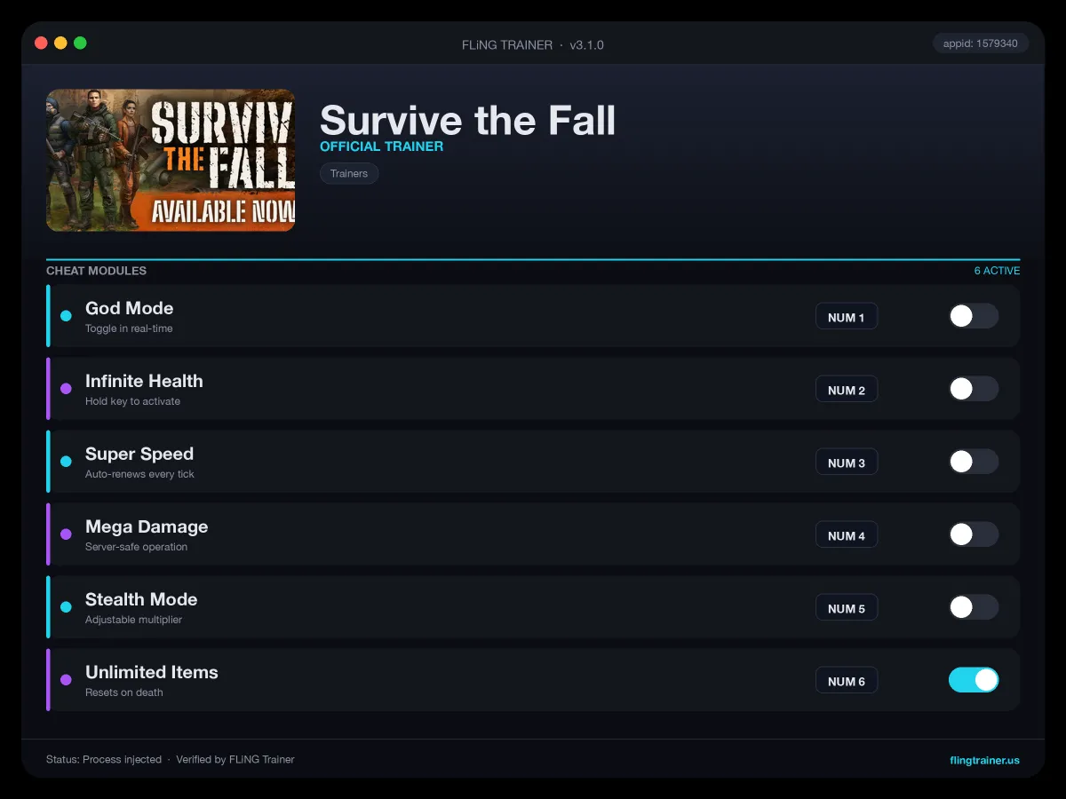 Survive the Fall Trainer interface