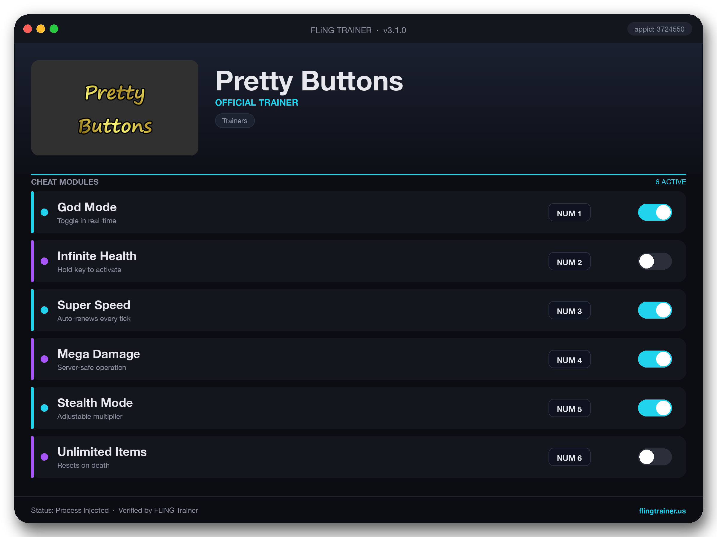 Pretty Buttons Trainer interface