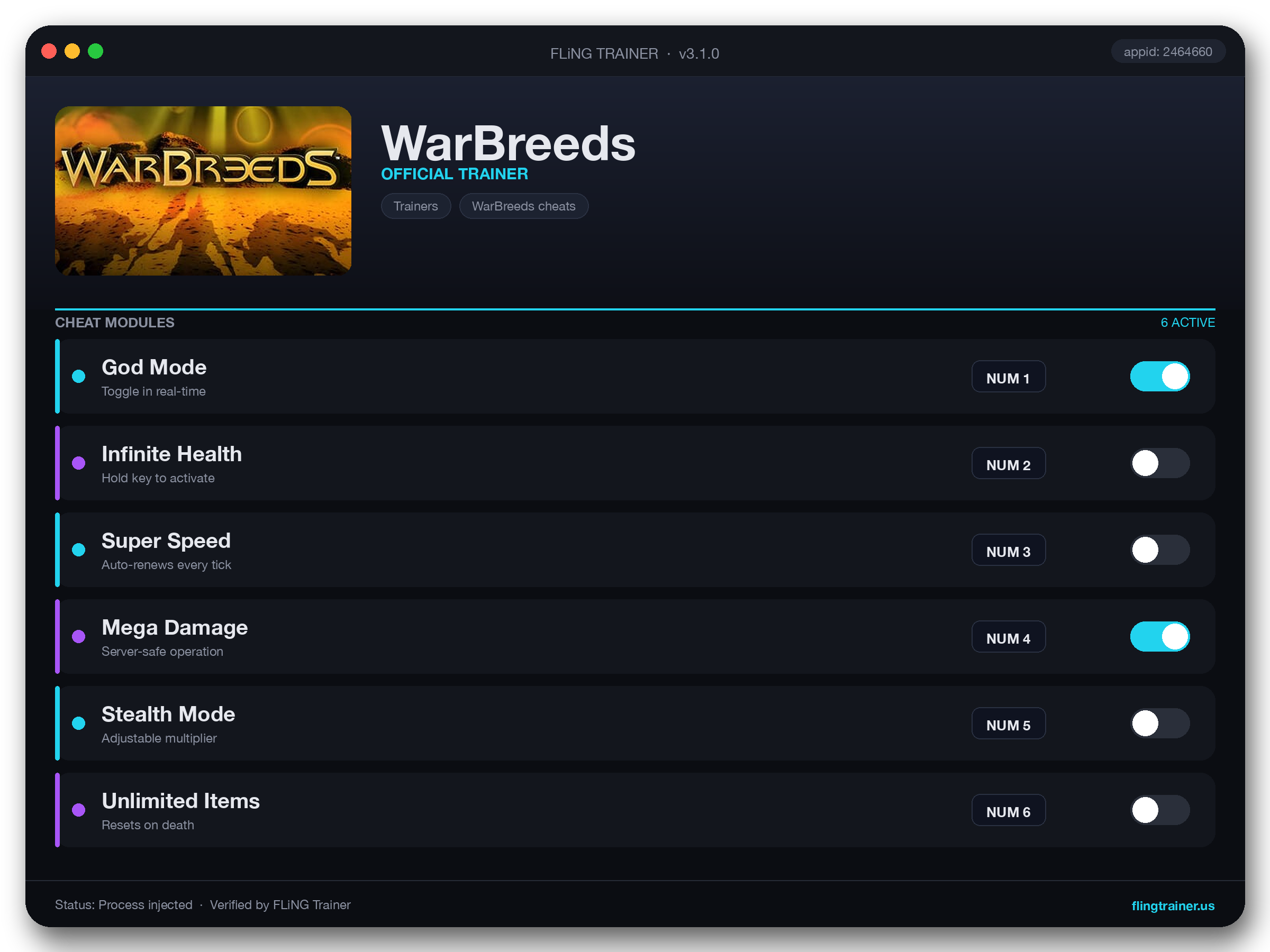 WarBreeds Trainer interface