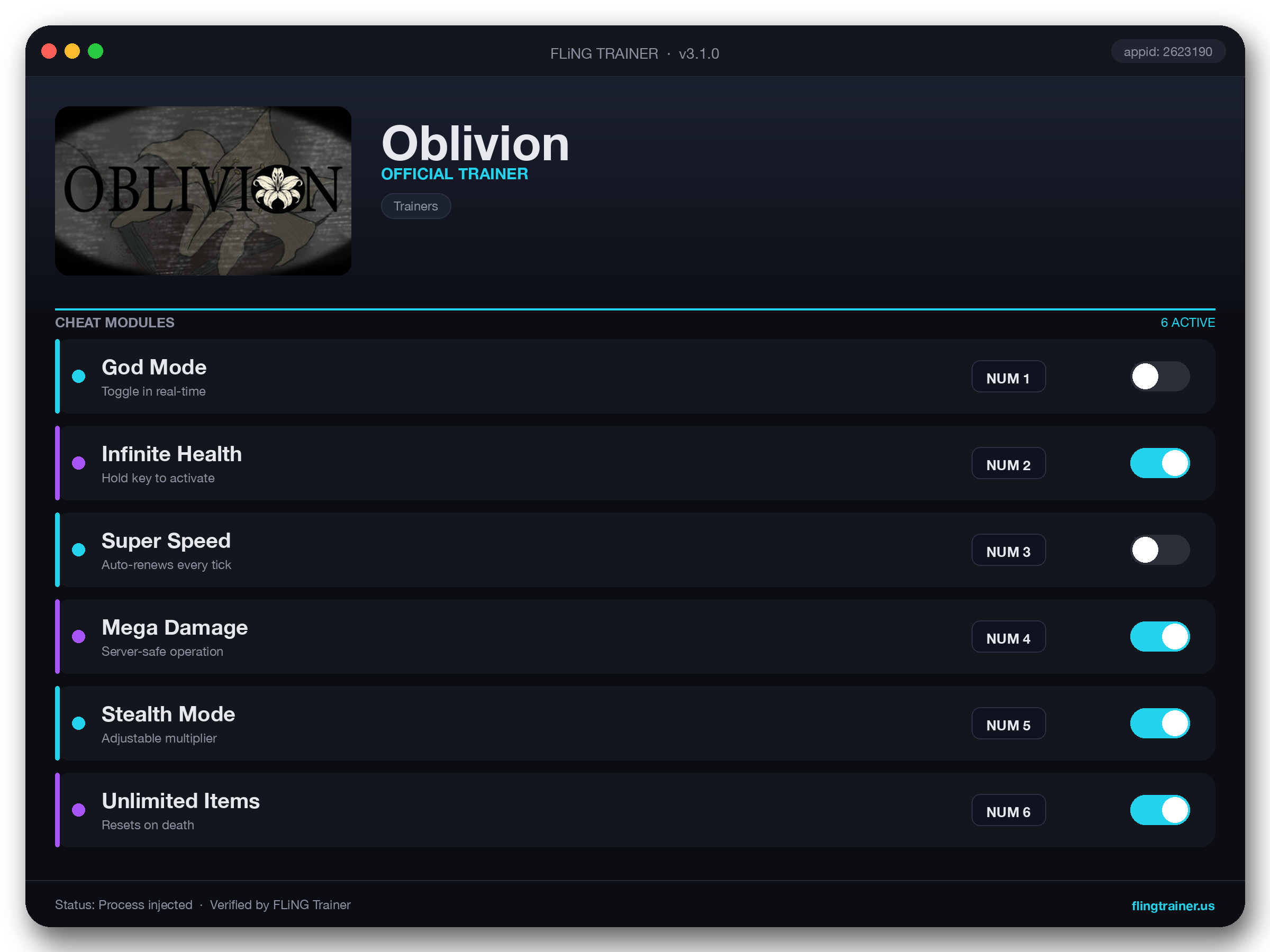 Oblivion Trainer interface