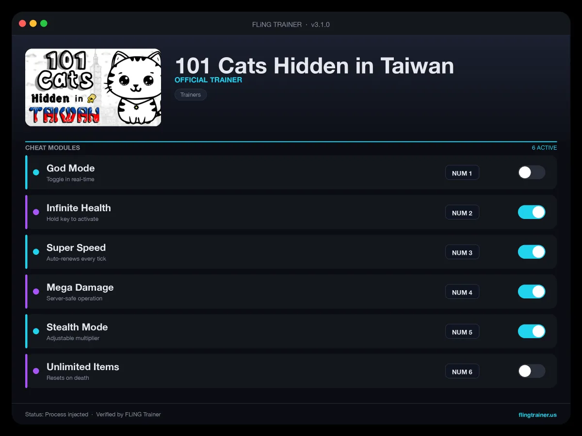 101 Cats Hidden in Taiwan Trainer interface