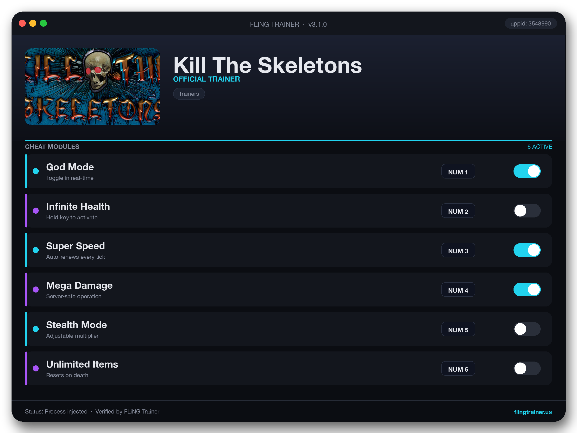 Kill The Skeletons Trainer interface