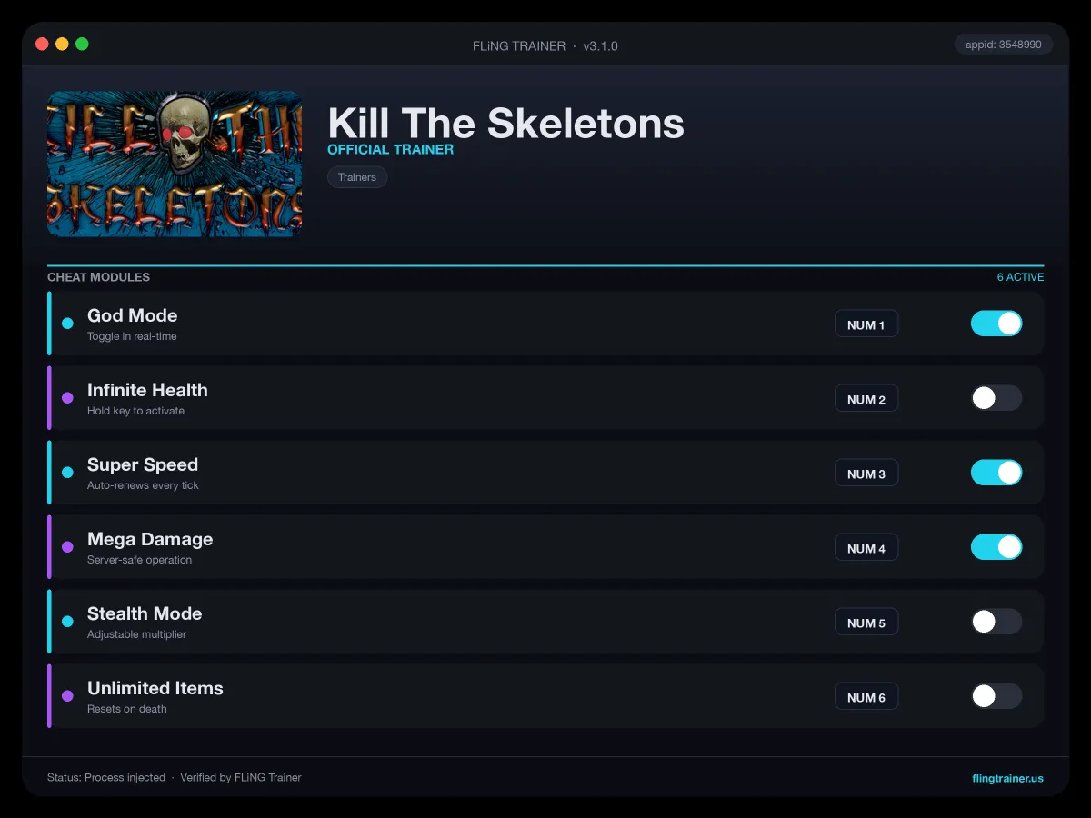 Kill The Skeletons Trainer interface