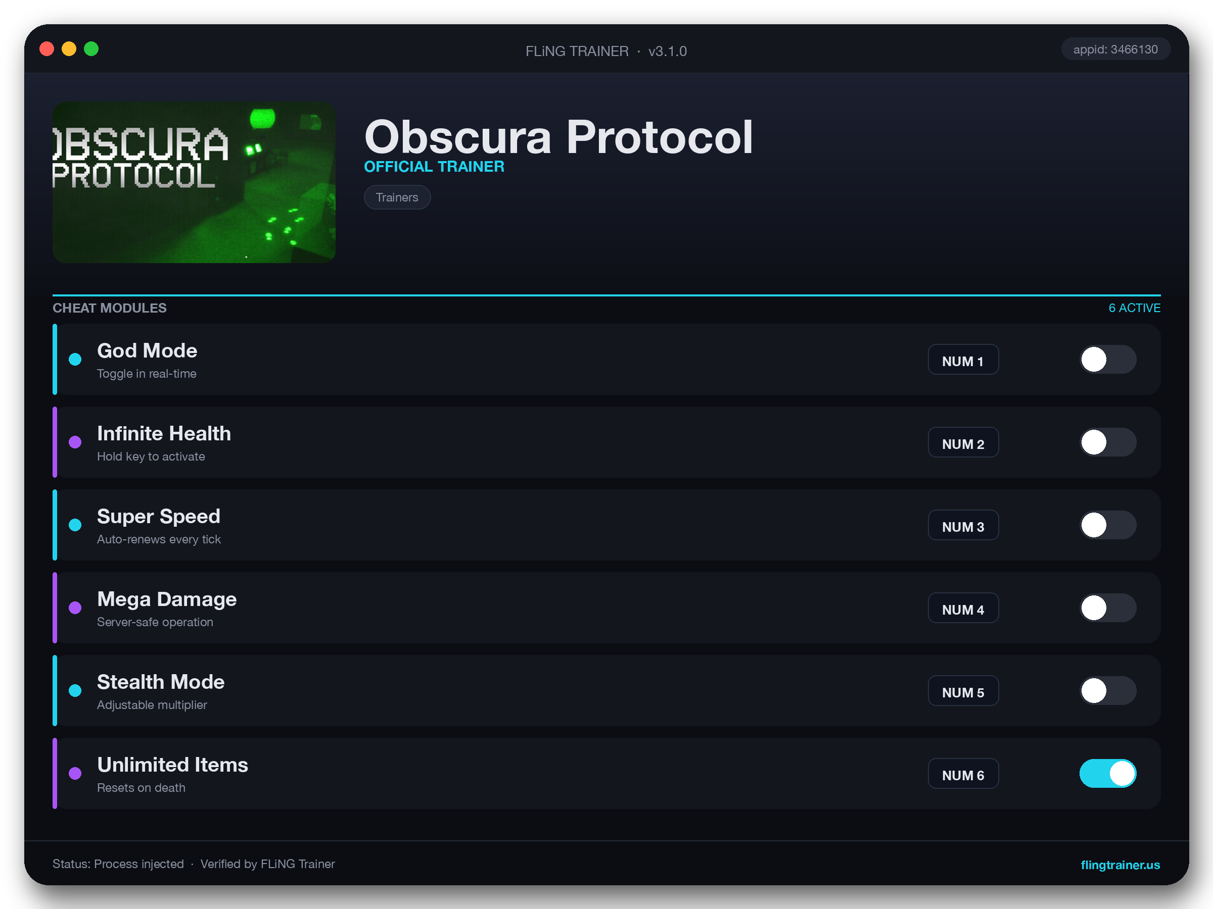 Obscura Protocol Trainer interface