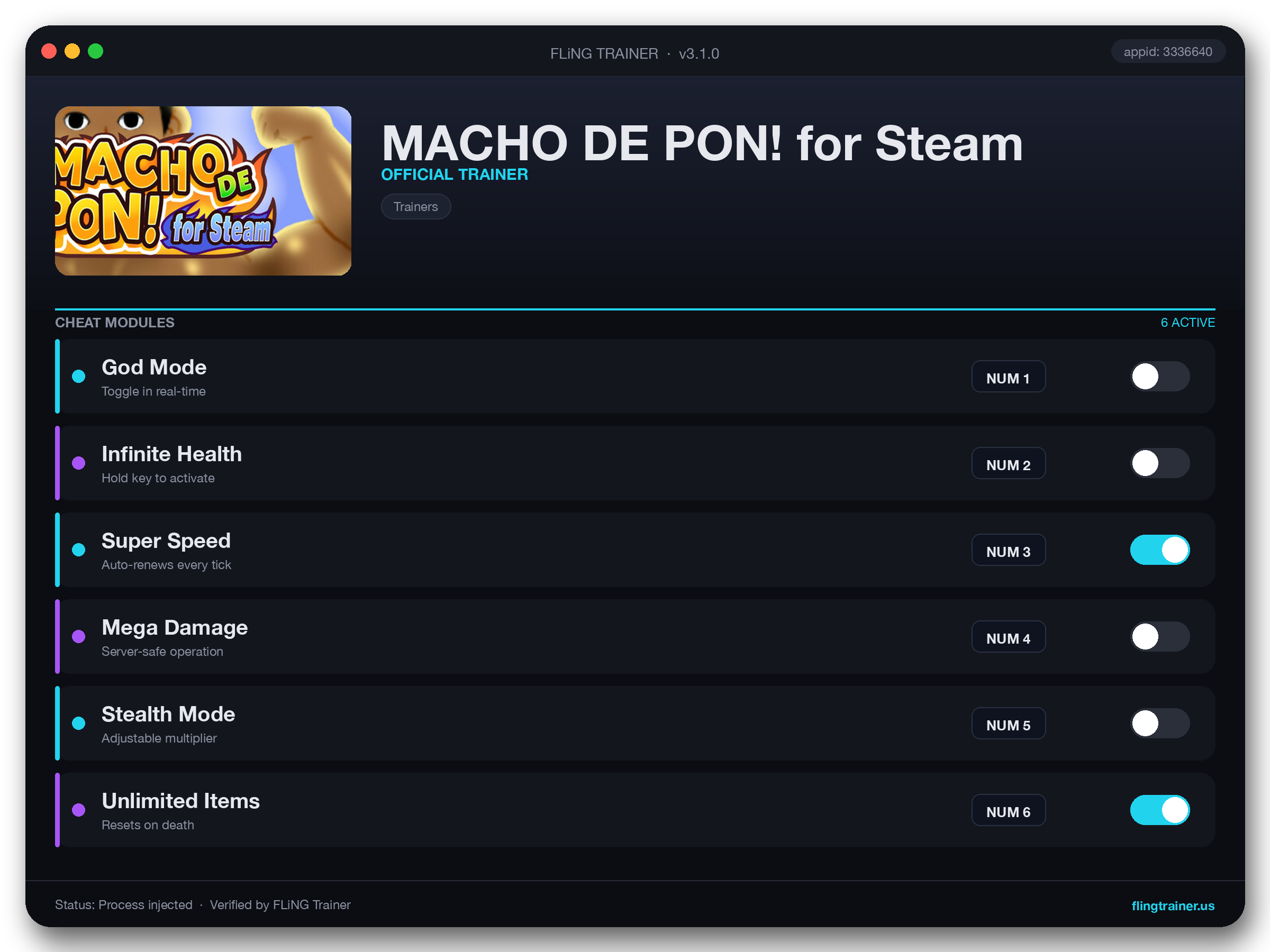 MACHO DE PON! for Steam Trainer interface