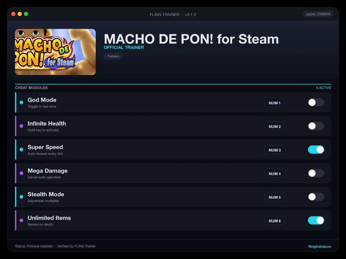 MACHO DE PON! for Steam Trainer interface