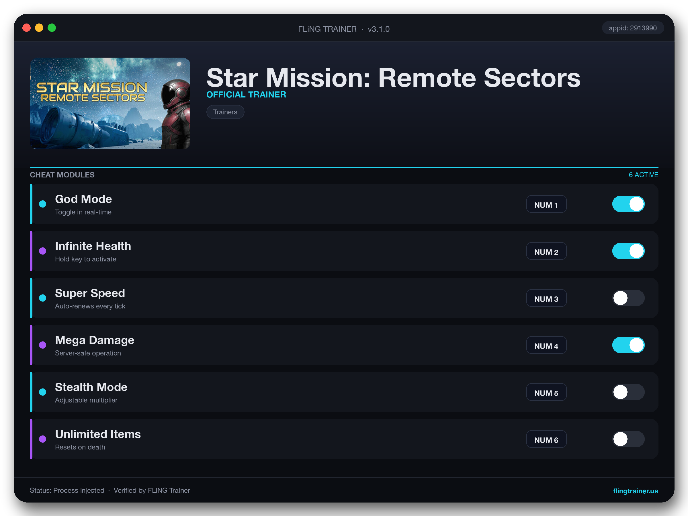 Star Mission: Remote Sectors Trainer interface