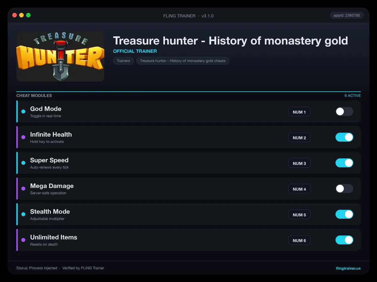 Treasure hunter - History of monastery gold Trainer interface