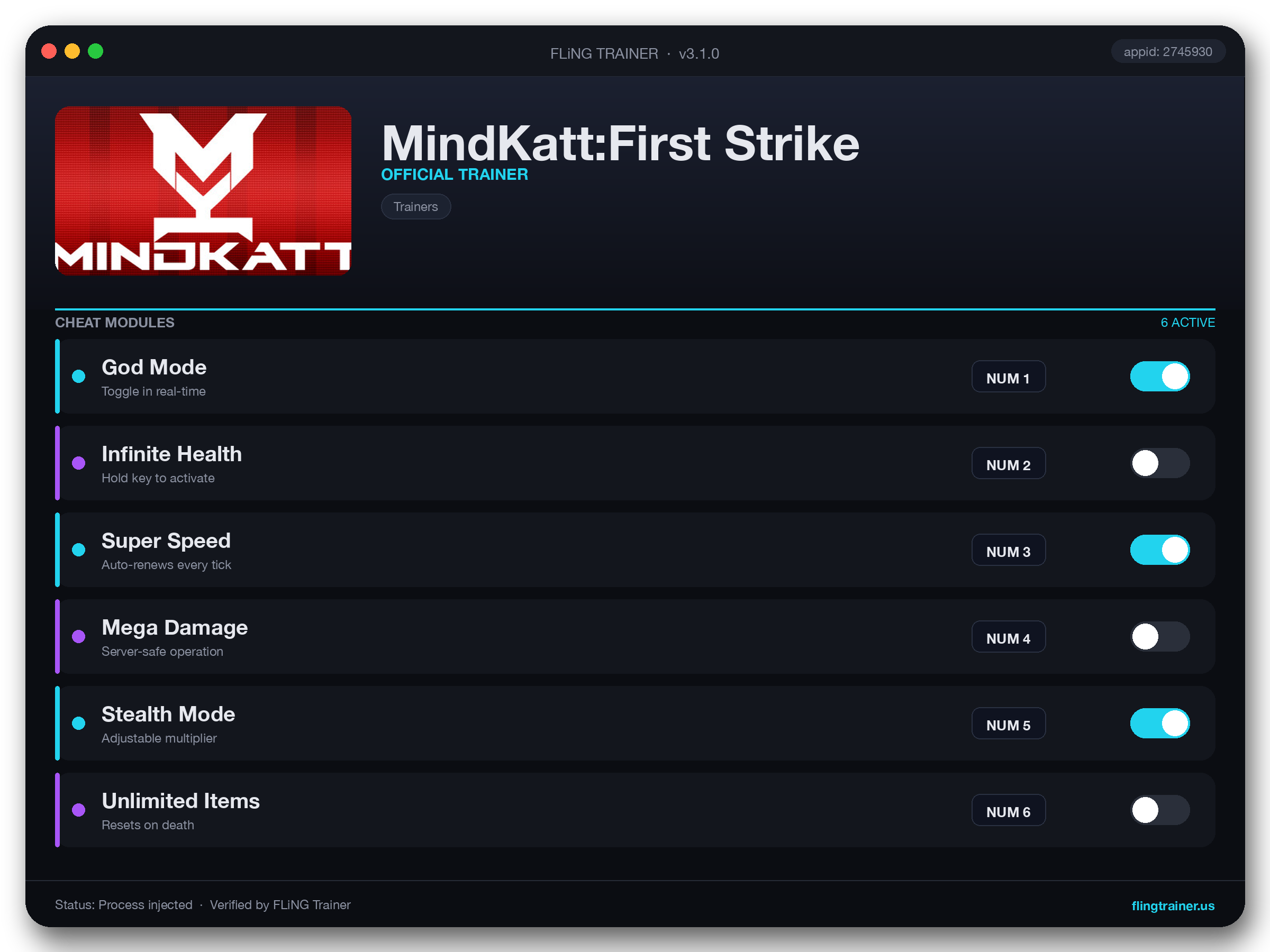 MindKatt:First Strike Trainer interface