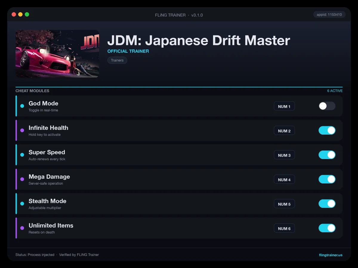 JDM: Japanese Drift Master Trainer interface