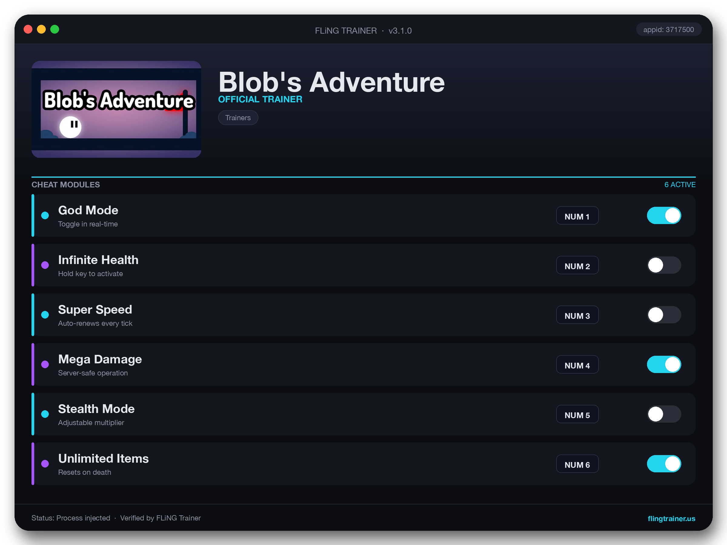 Blob's Adventure Trainer interface