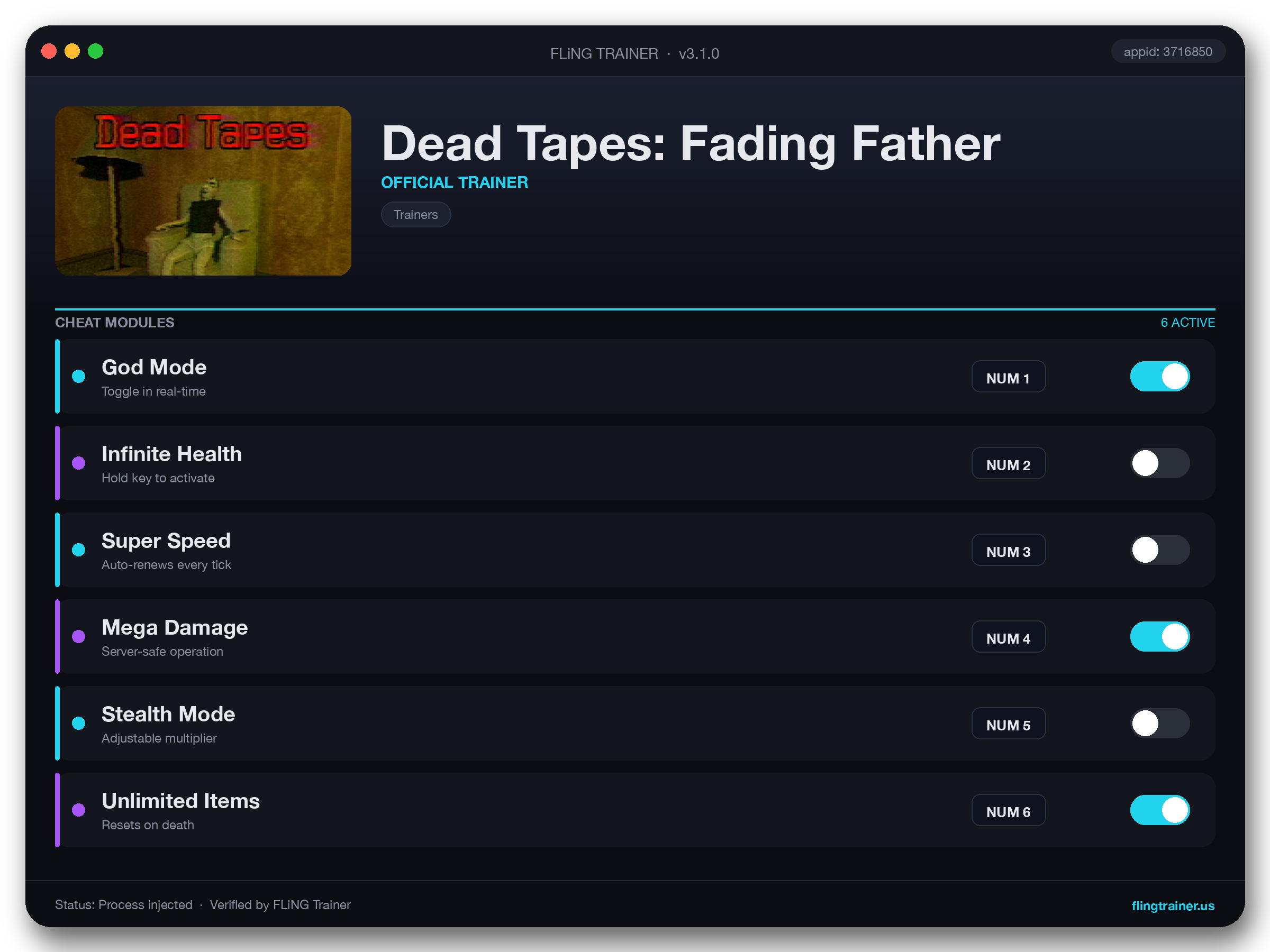 Dead Tapes: Fading Father Trainer interface
