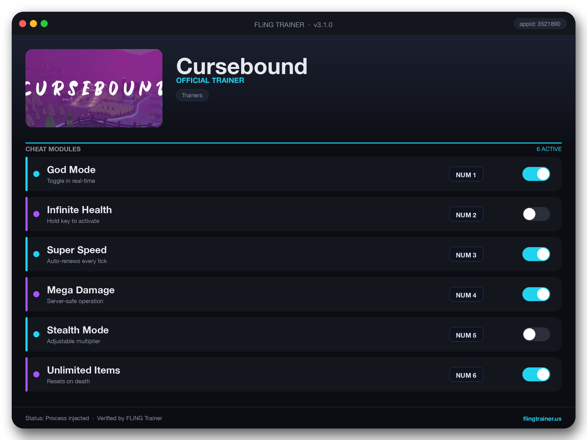 Cursebound Trainer interface