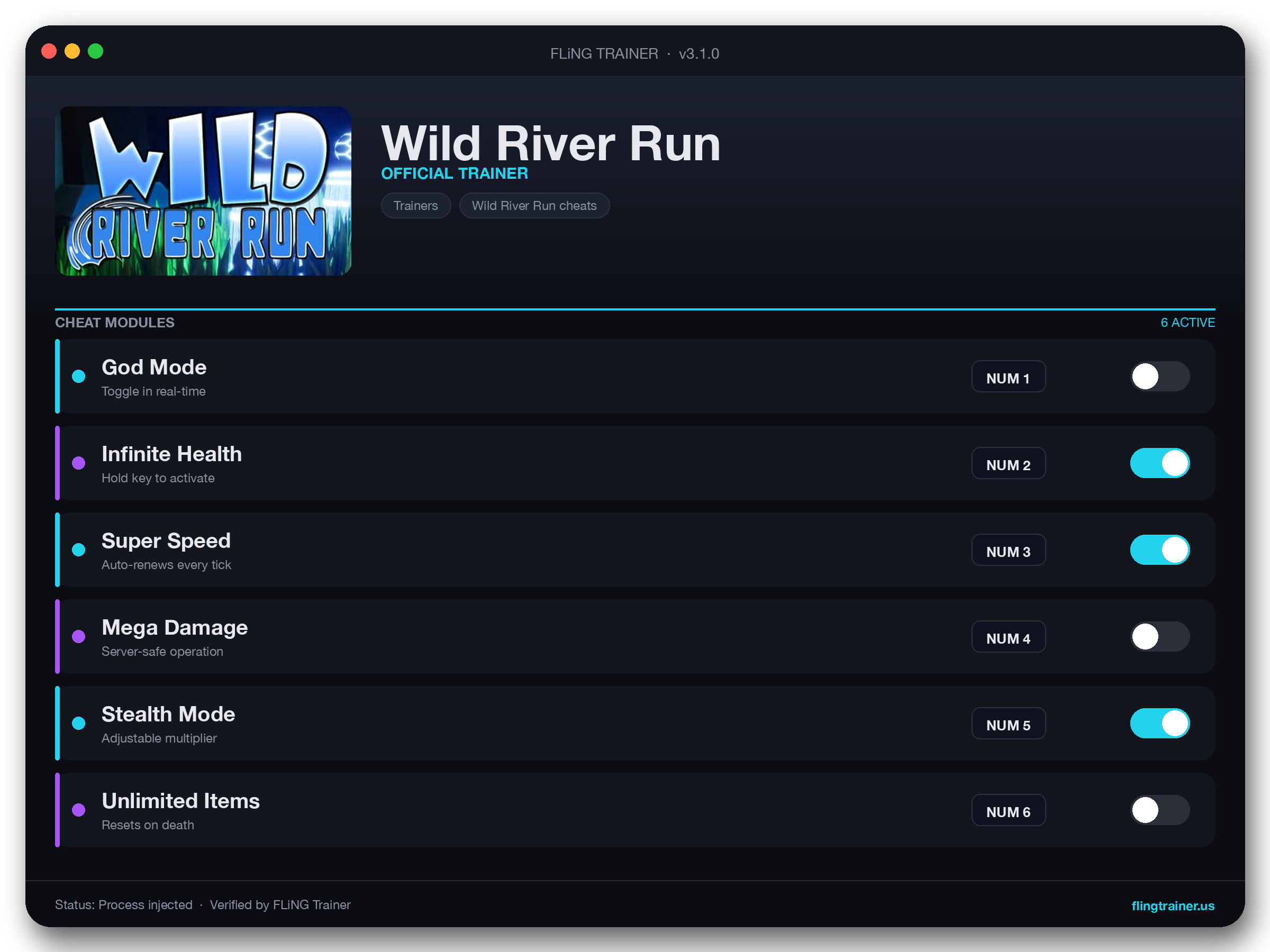 Wild River Run Trainer interface