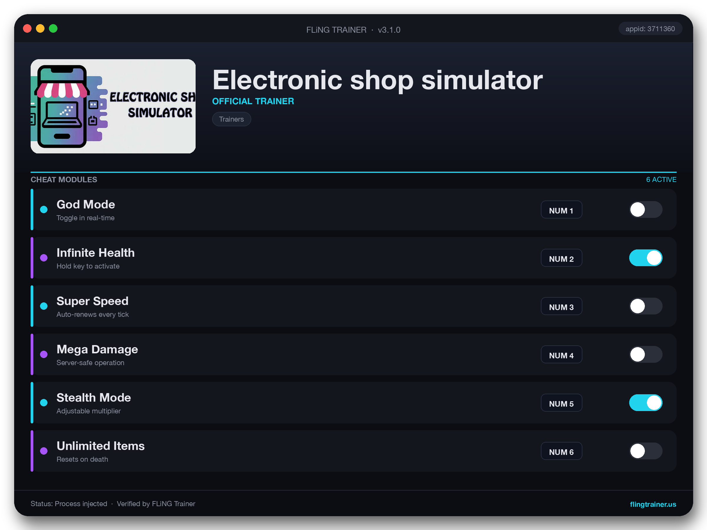 Electronic shop simulator Trainer interface